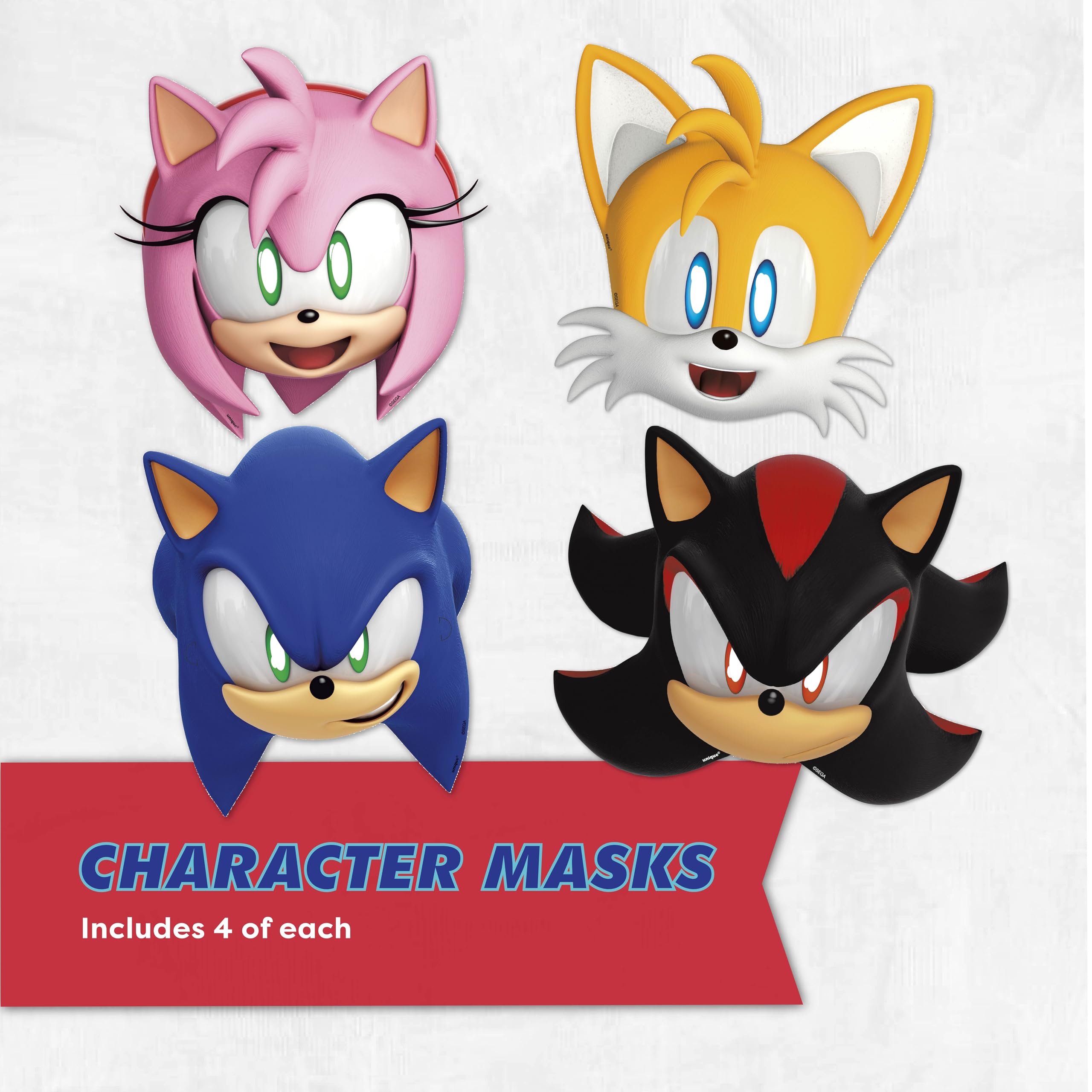 Unique Sonic character masks worn by kids adding playful photo-ready fun