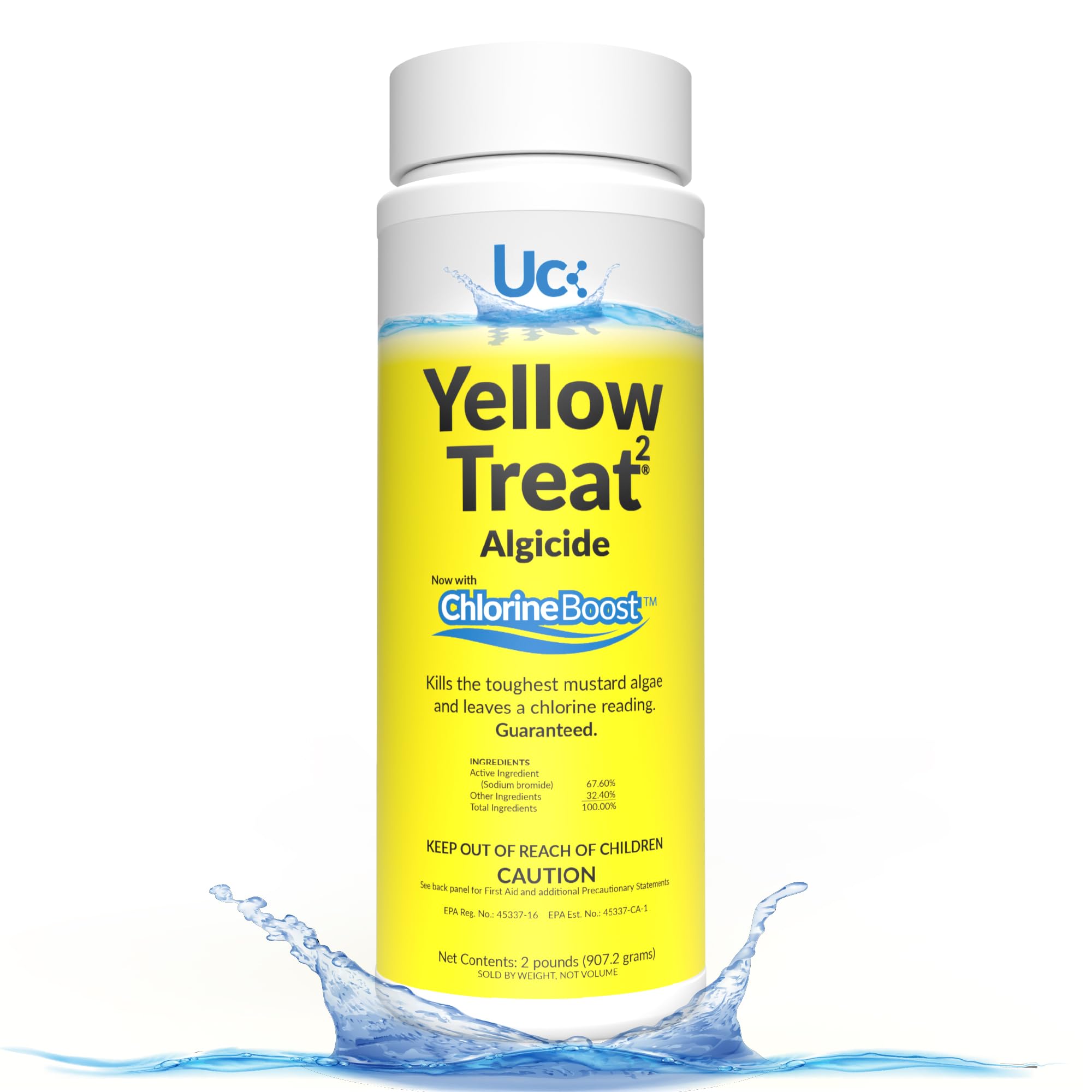 United Chemical Yellow Treat being poured into pool demonstrating quick algae control benefit