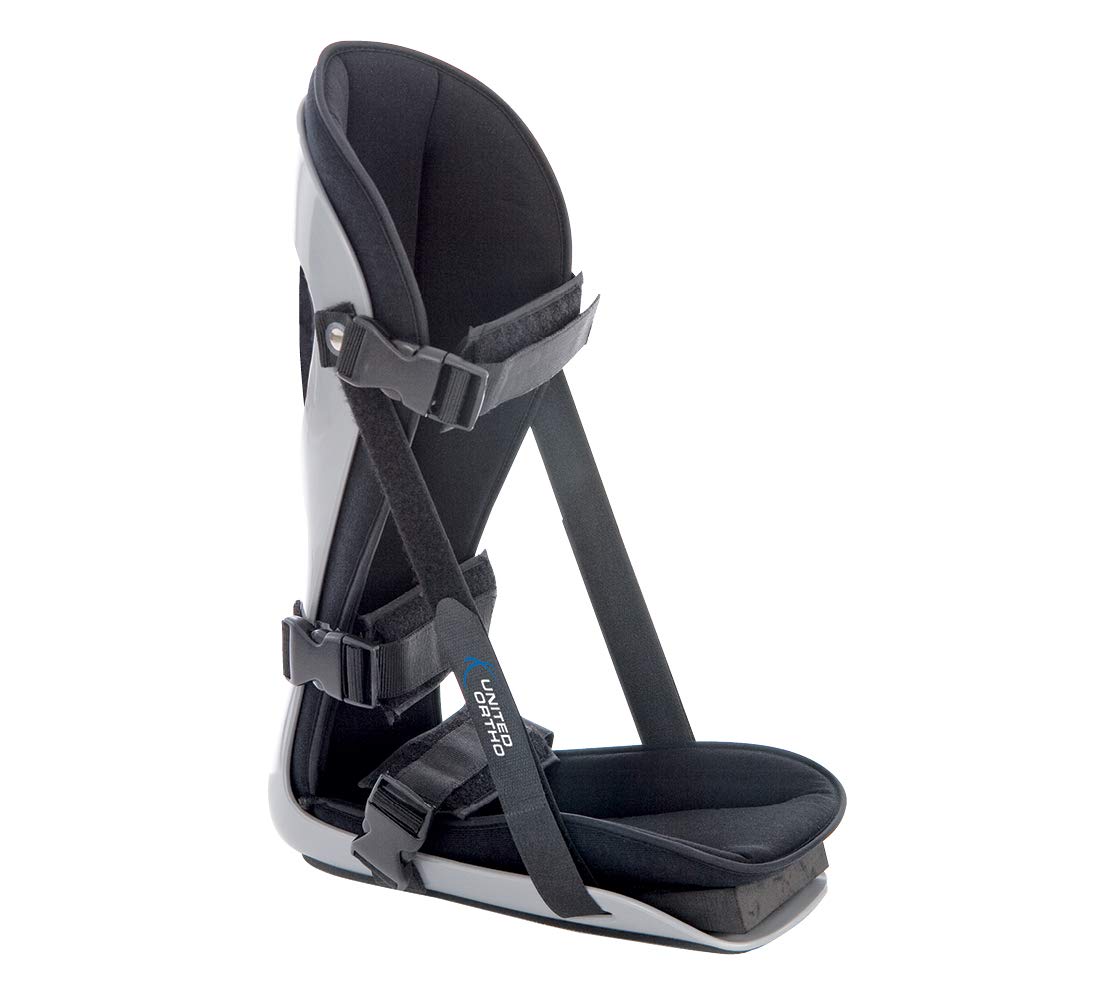 United Ortho front view of night splint showing straps and non-skid tread, improved stability