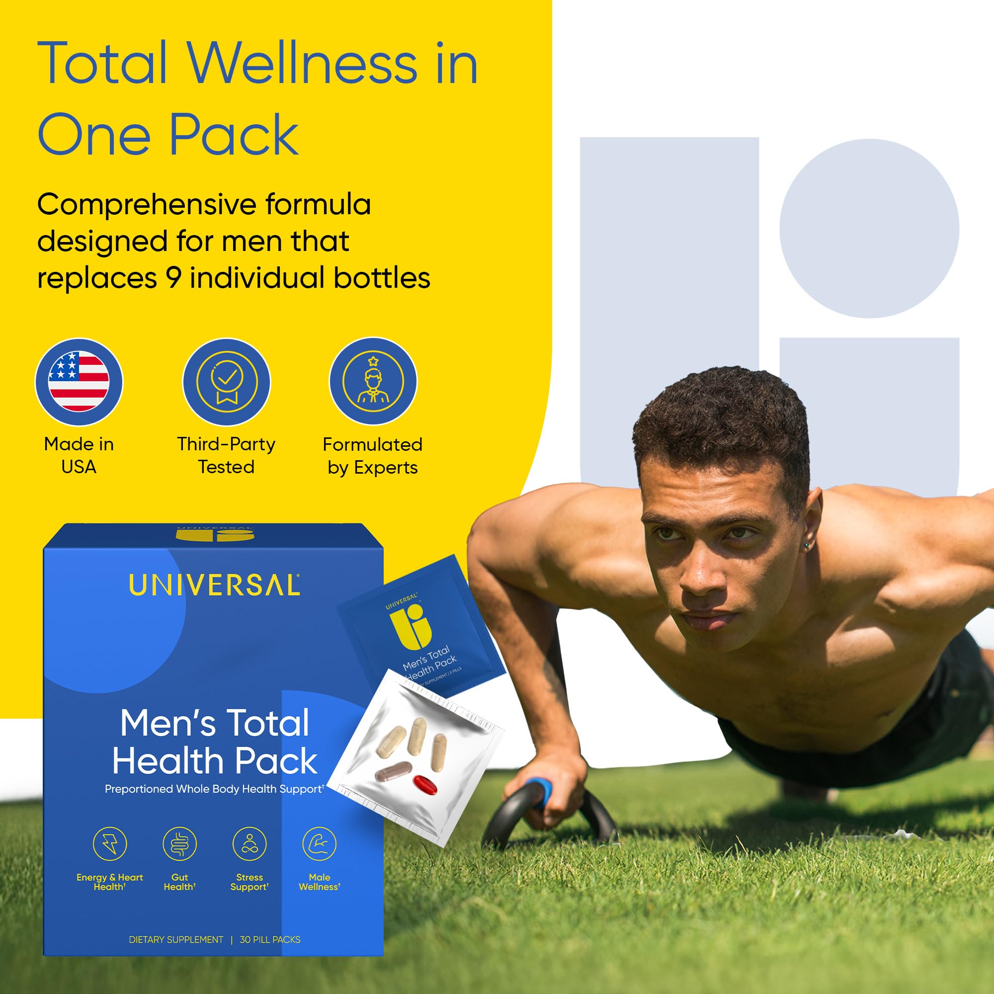 Universal U close-up of the five capsules highlighting variety and precise dosing benefits