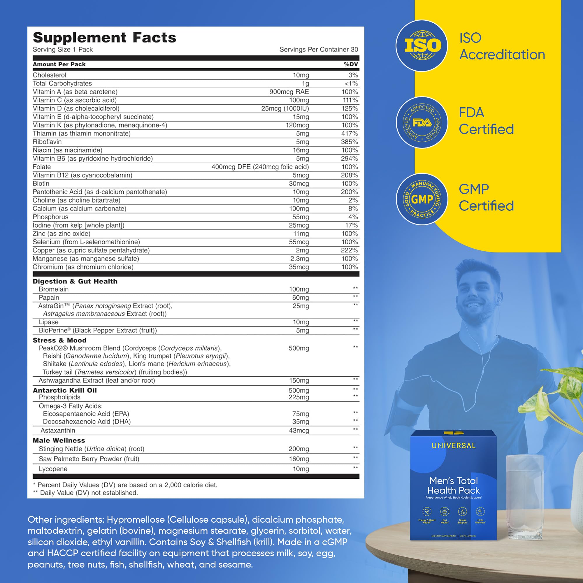 Universal U packet inside gym bag lifestyle scene showing ready-to-use convenience benefit