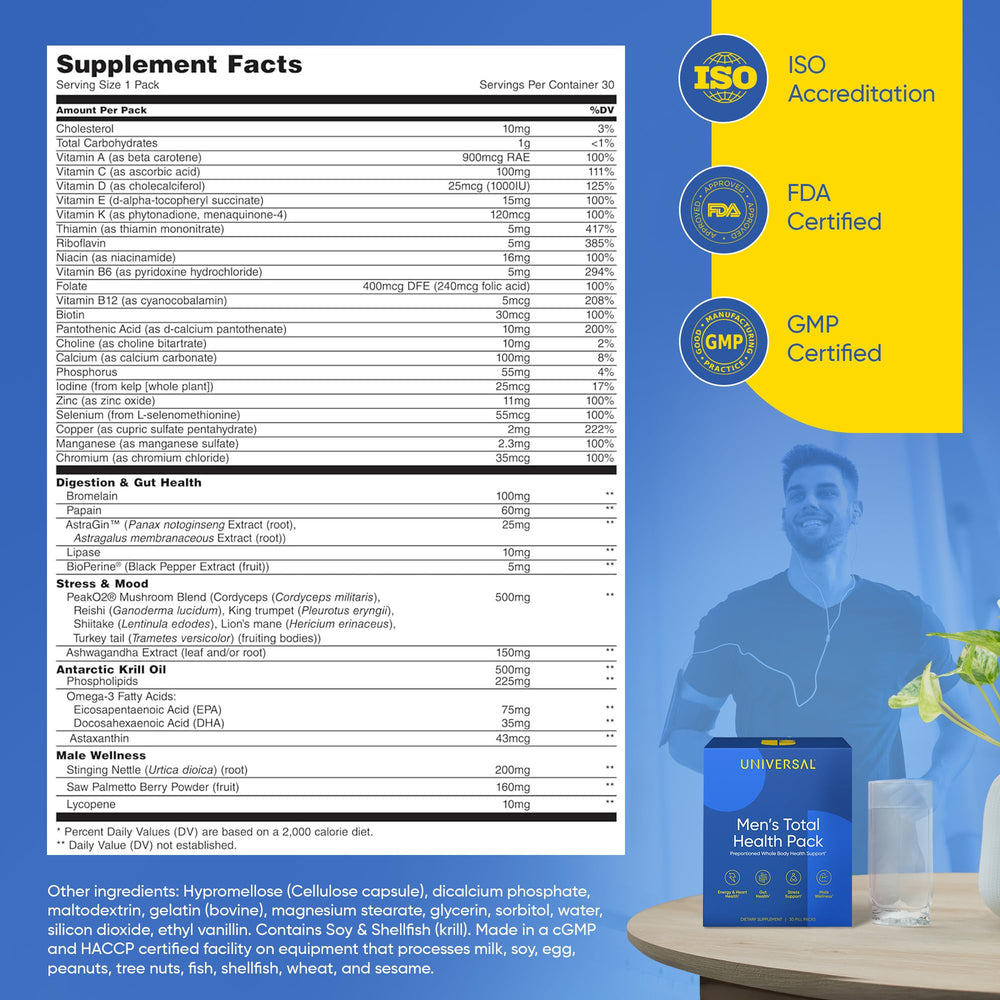 Universal U packet inside gym bag lifestyle scene showing ready-to-use convenience benefit