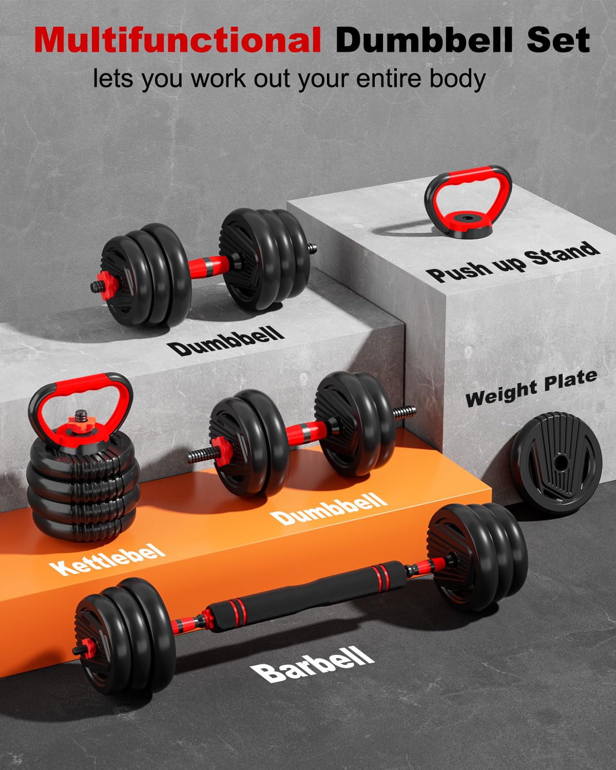 UNNMIIY dumbbells assembled as barbell for heavier compound lifts