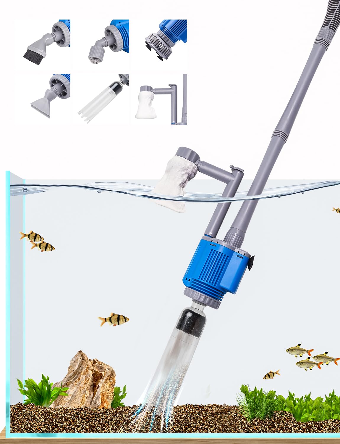 UPETTOOLS front view of the electric gravel cleaner showing compact body and handle for easy storage