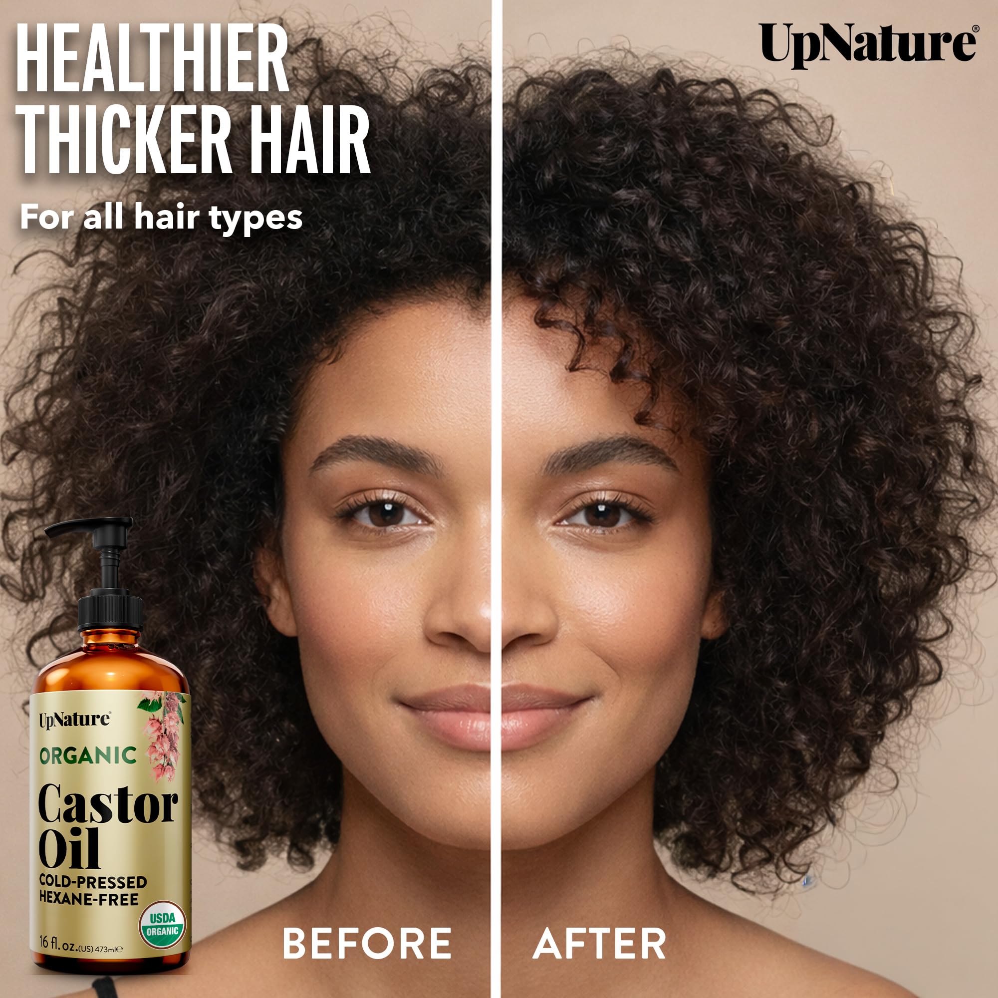 UpNature thick castor oil texture in hand demonstrating rich hydration