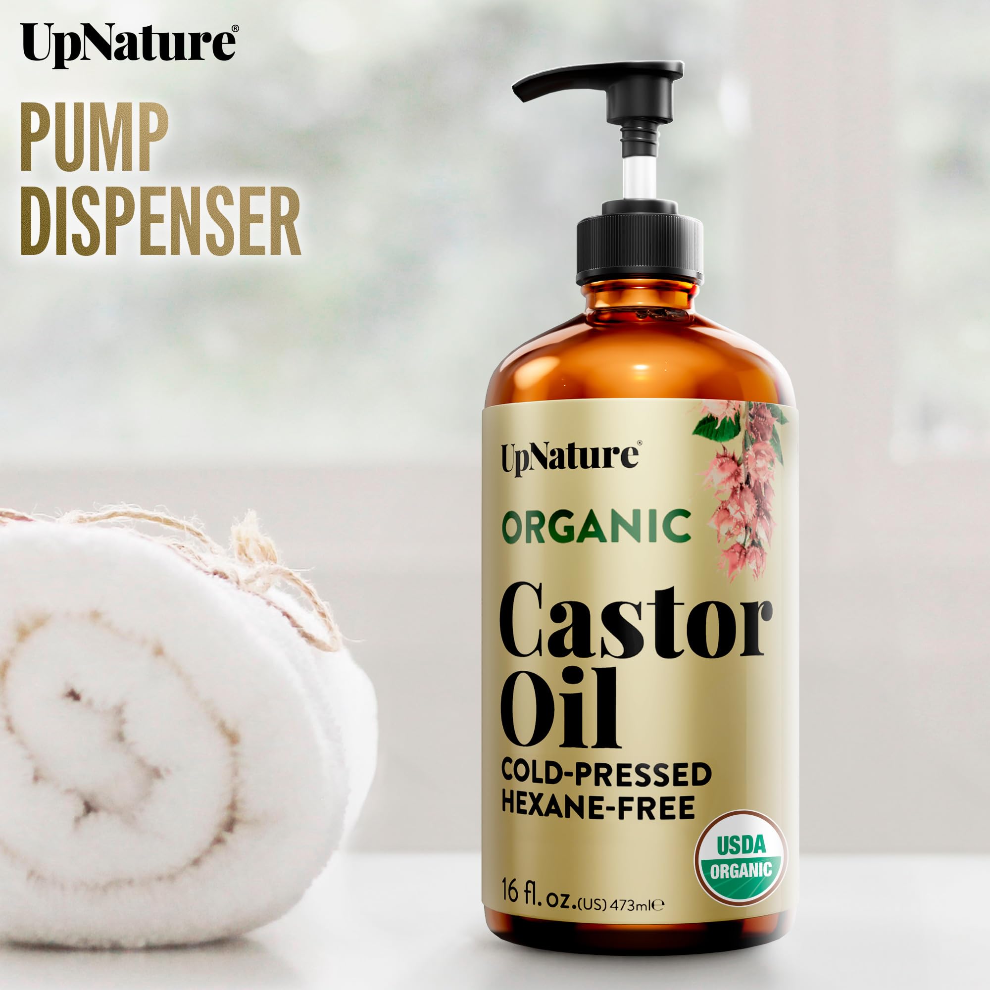 UpNature bottle on bathroom shelf as part of sustainable beauty routine
