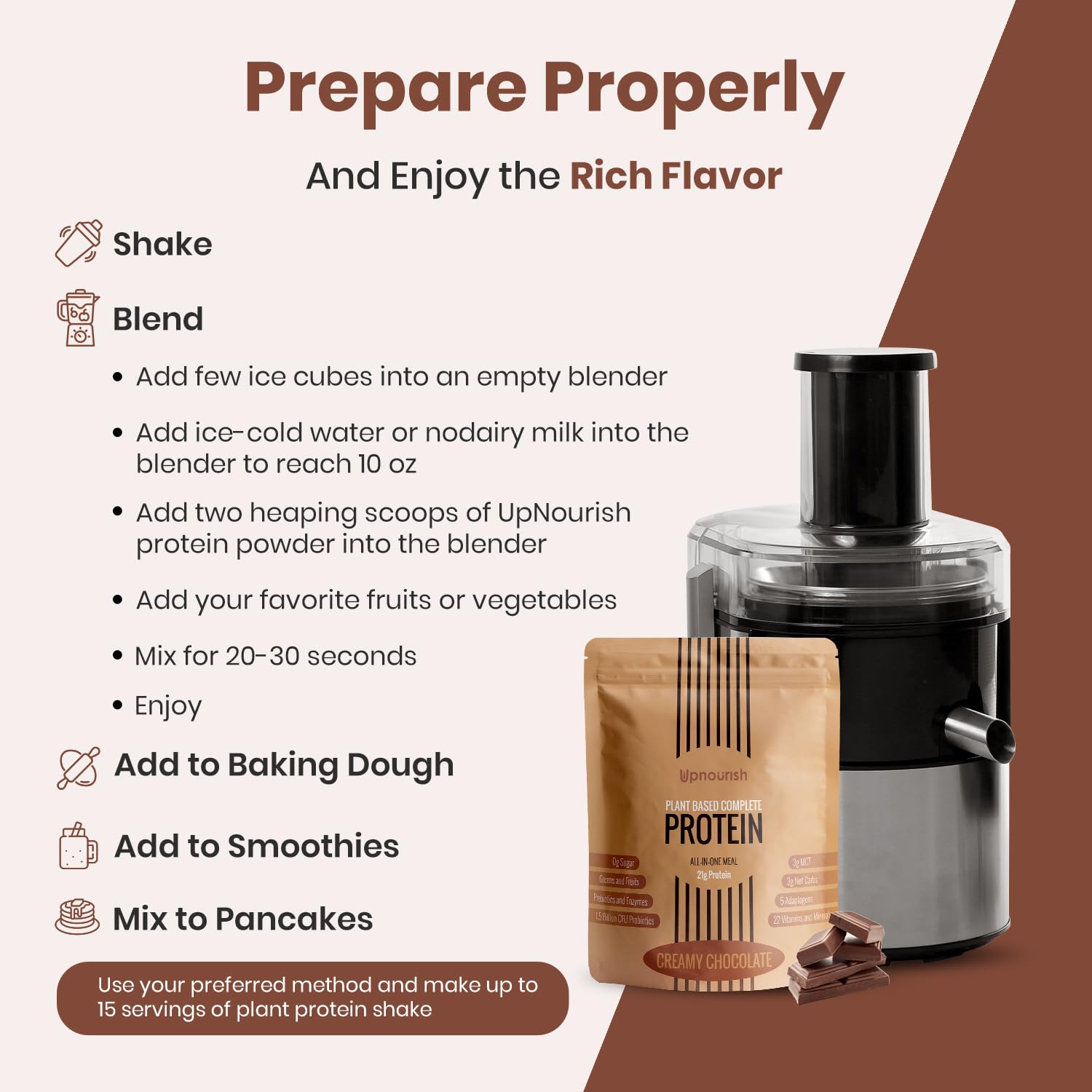 UpNourish scoops showing 21g protein serving size clarity