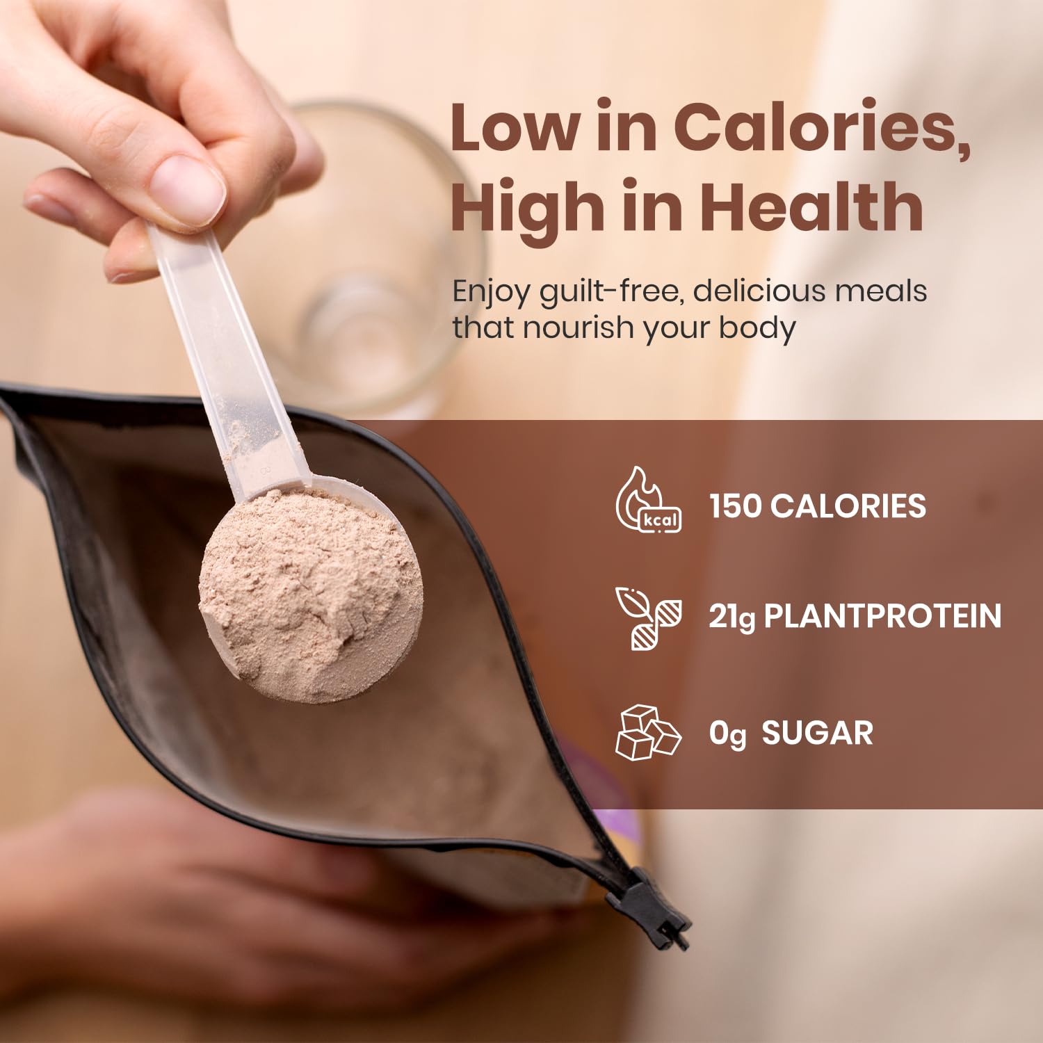 UpNourish chocolate shake in glass demonstrating creamy result