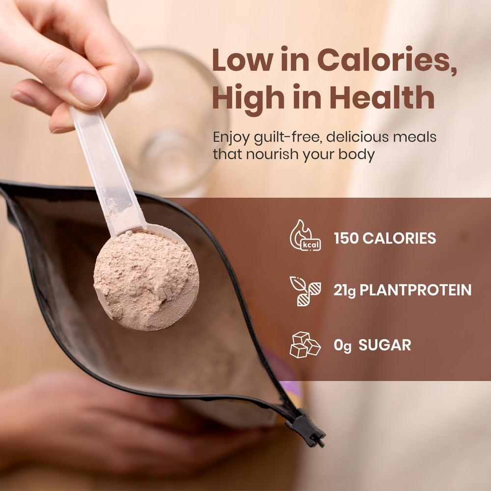 UpNourish chocolate shake in glass demonstrating creamy result