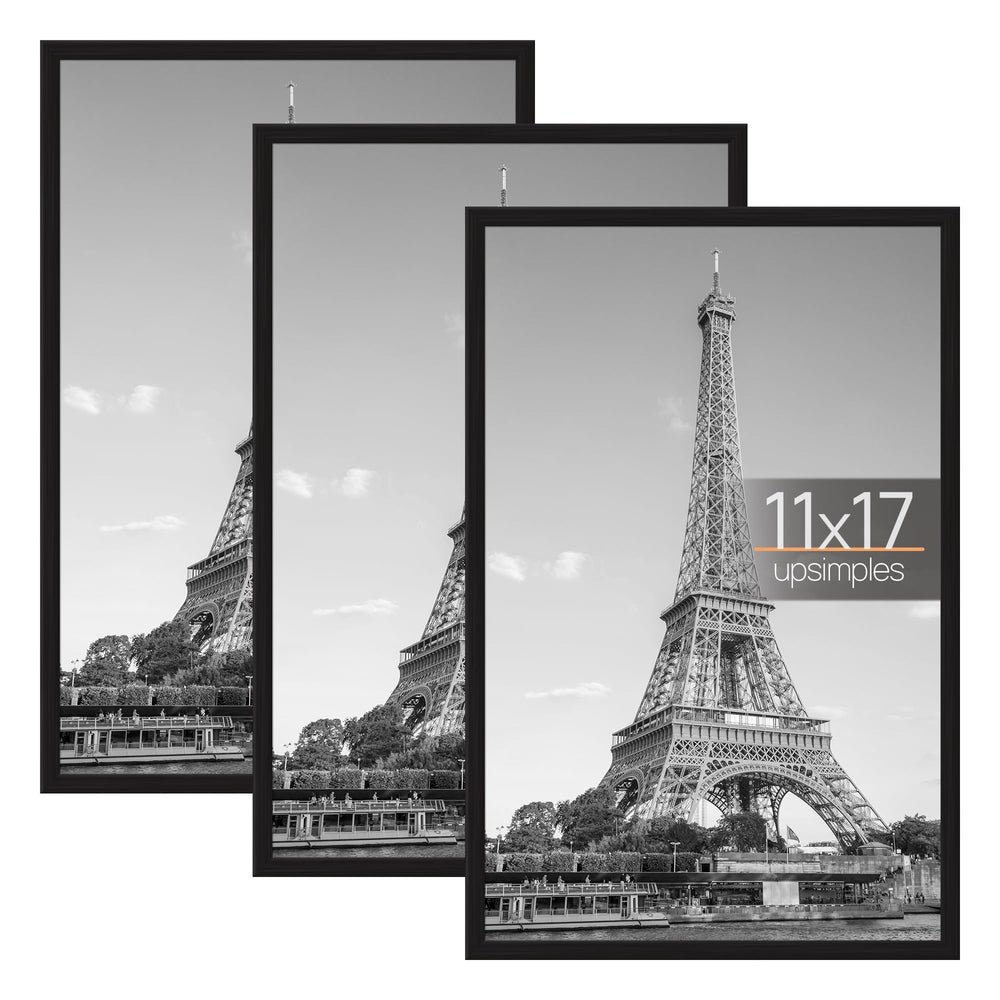 upsimples front view showing clean black frame and visible poster benefit: modern display