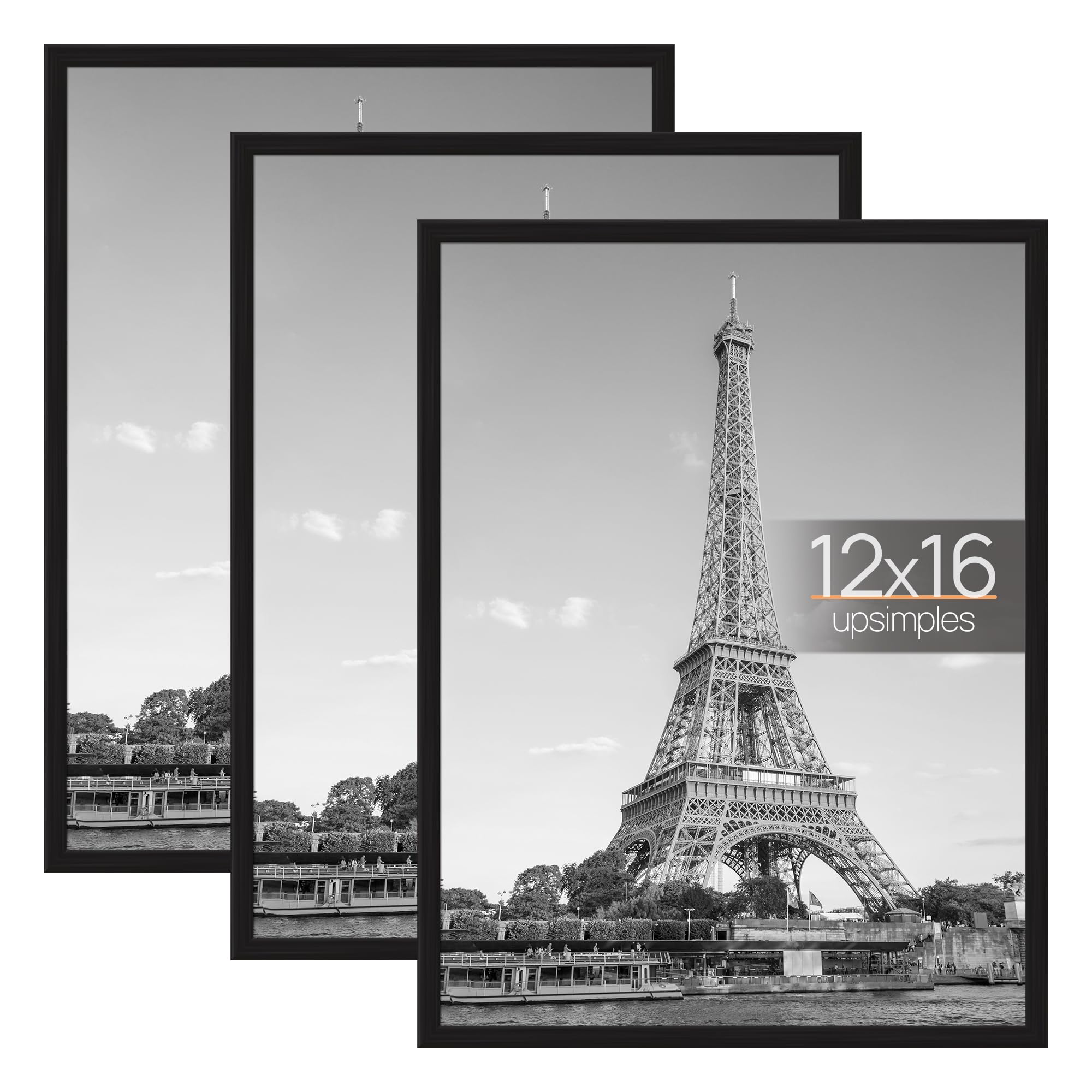 upsimples 12x16 frame front view showing sleek black border and clear display benefit