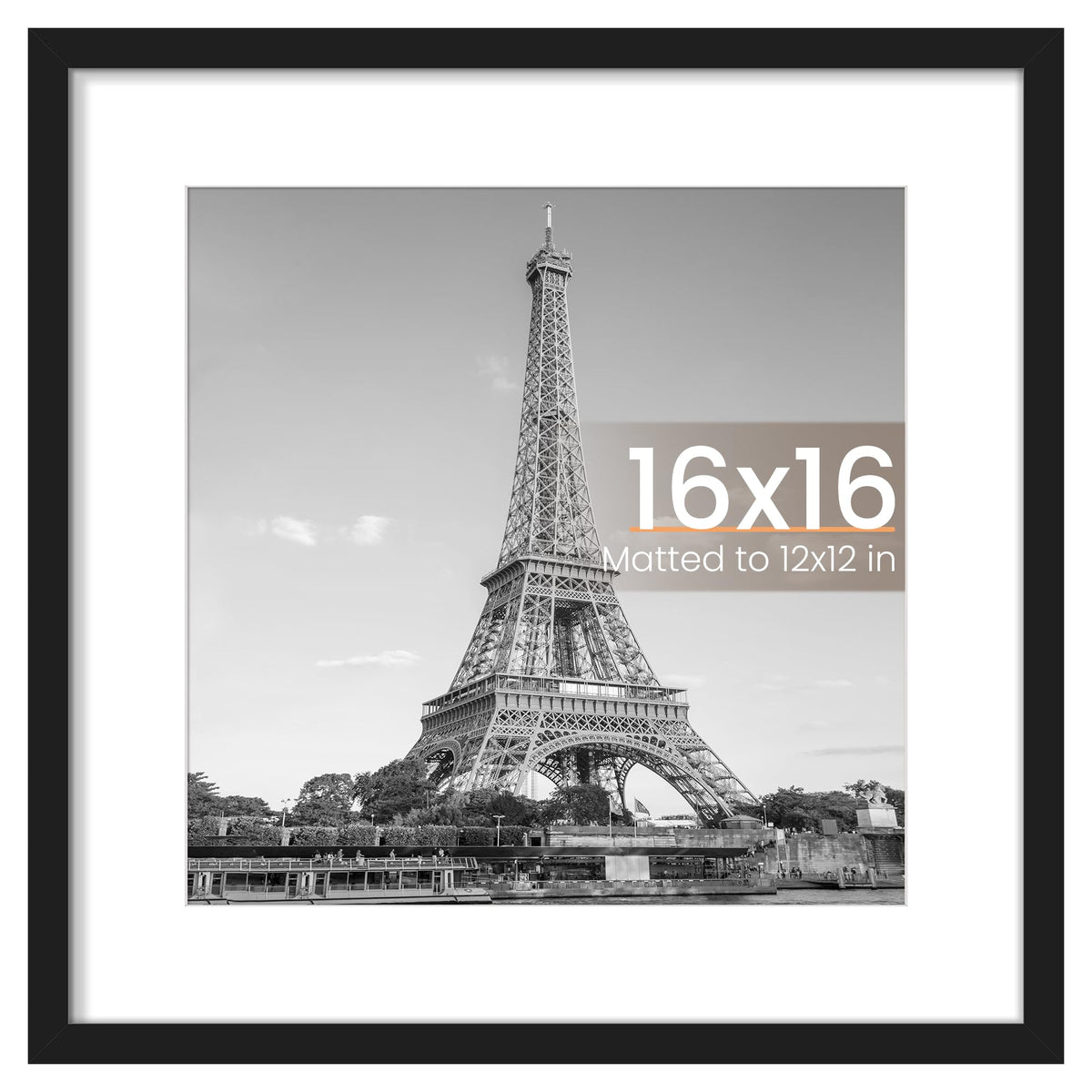 upsimples 16x16 black frame front view showing clean border and clear cover for crisp display