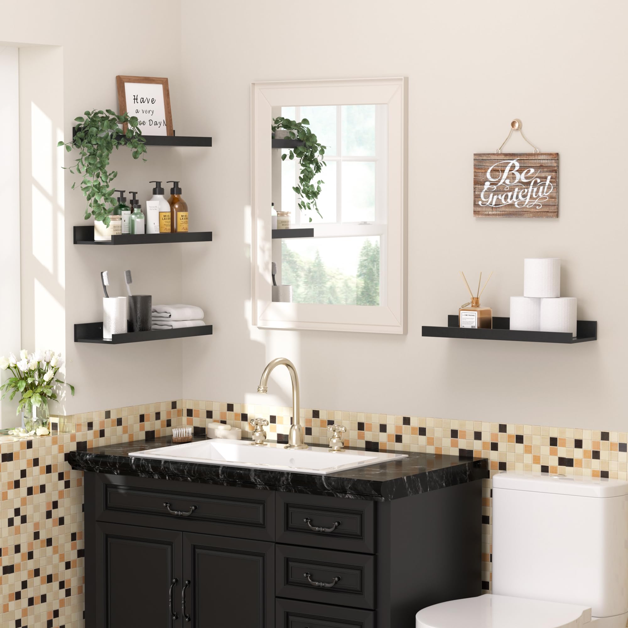upsimples bathroom setup with toiletries showing space-saving benefit