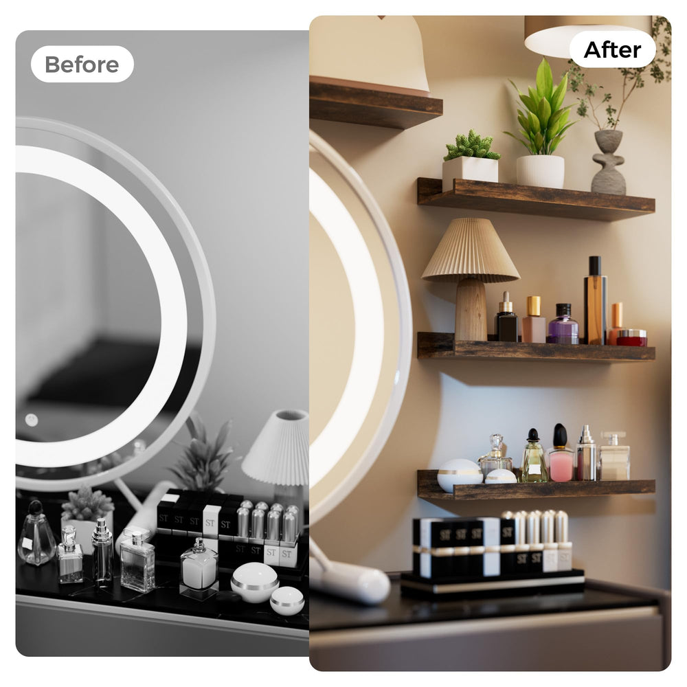upsimples styled bedroom shelf with decor, adding polished decorative storage