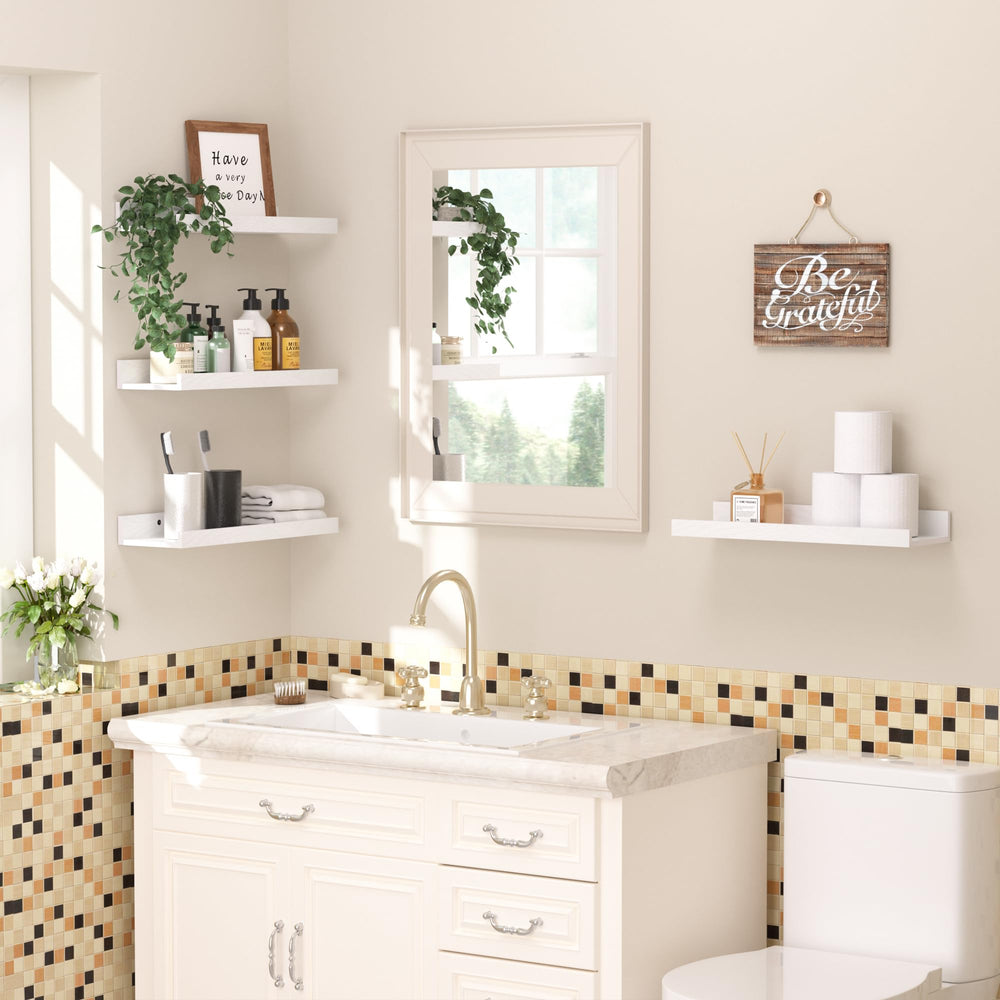 upsimples shelf in bathroom holding toiletries for efficient space use benefit