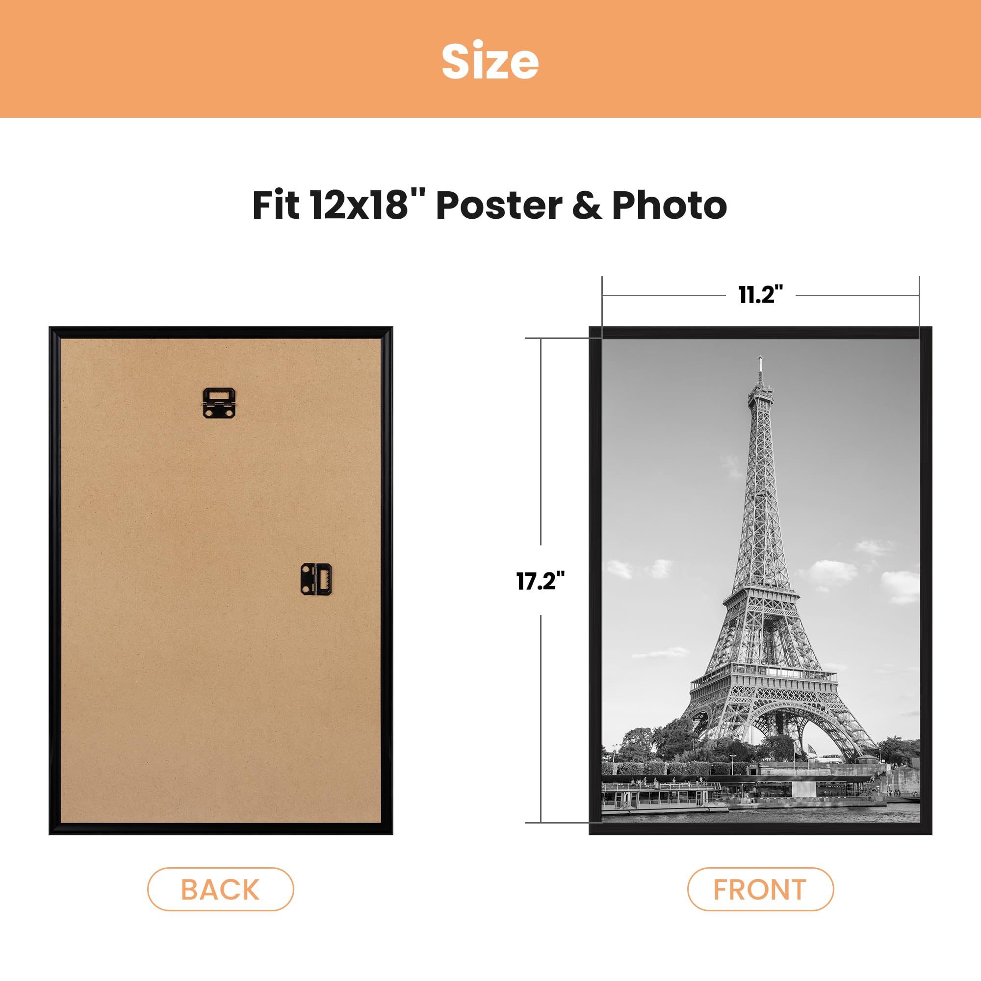 upsimples frame next to a 12x18 poster illustrating snug fit and size accuracy