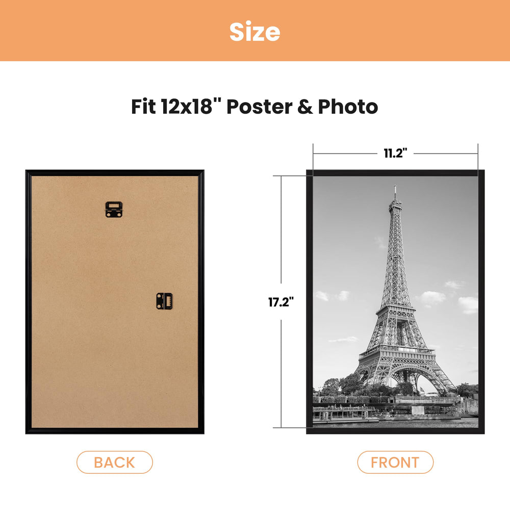 upsimples frame next to a 12x18 poster illustrating snug fit and size accuracy