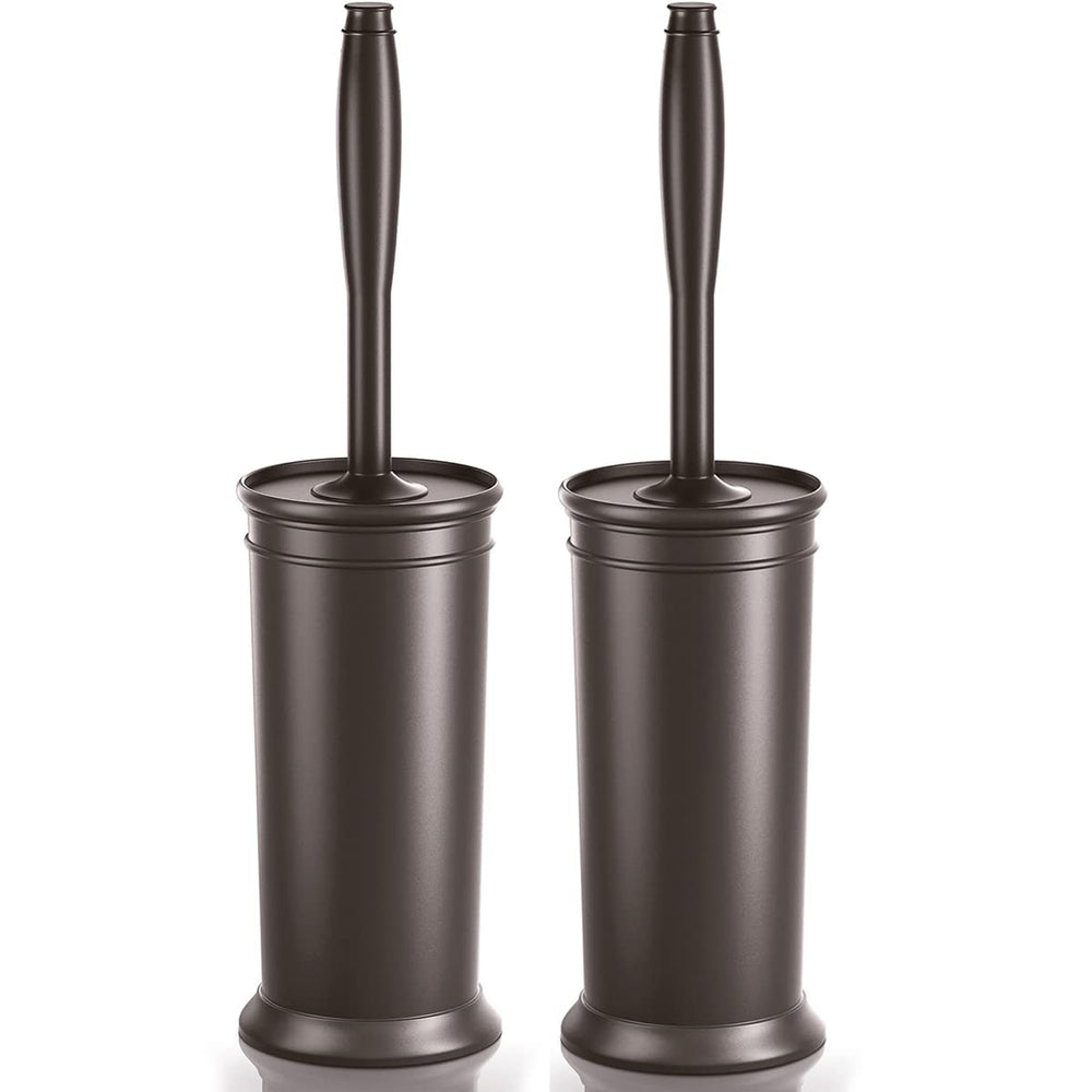uptronic front view bronze holder hides brush and keeps bathroom tidy
