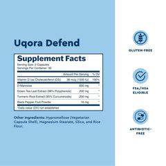 Open Uqora Defend bottle with capsules visible showing easy dosing