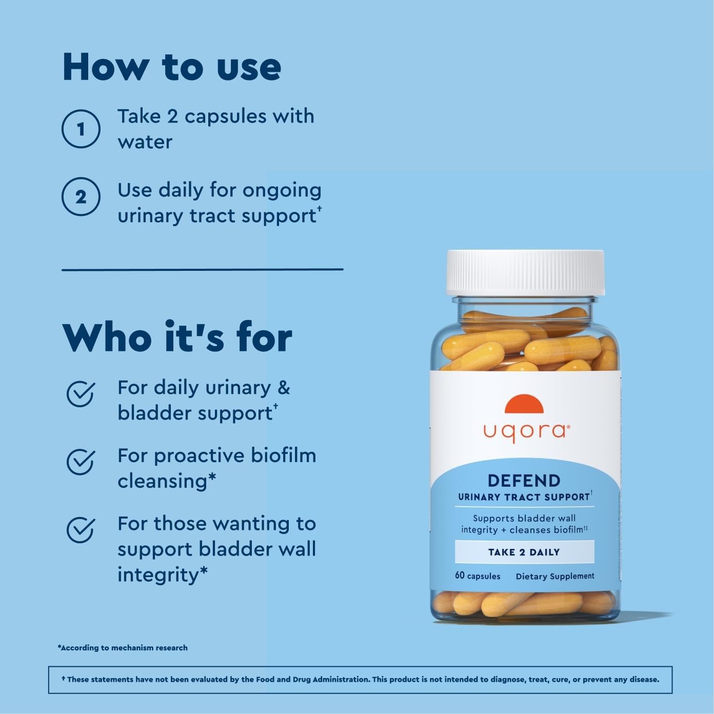 Uqora Defend supplement facts label showcasing ingredients and transparency