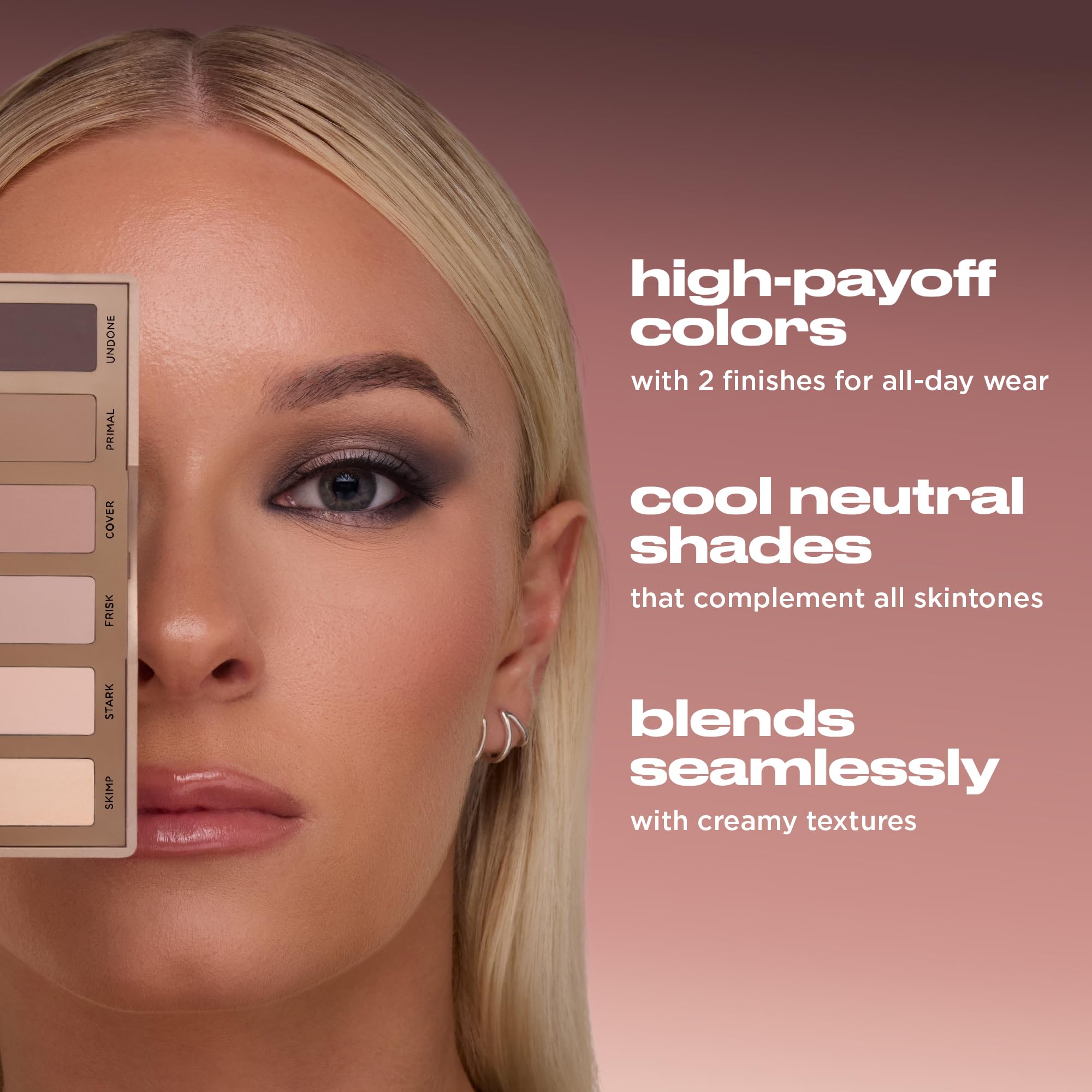 Urban Decay open palette showing six cool neutral matte shades