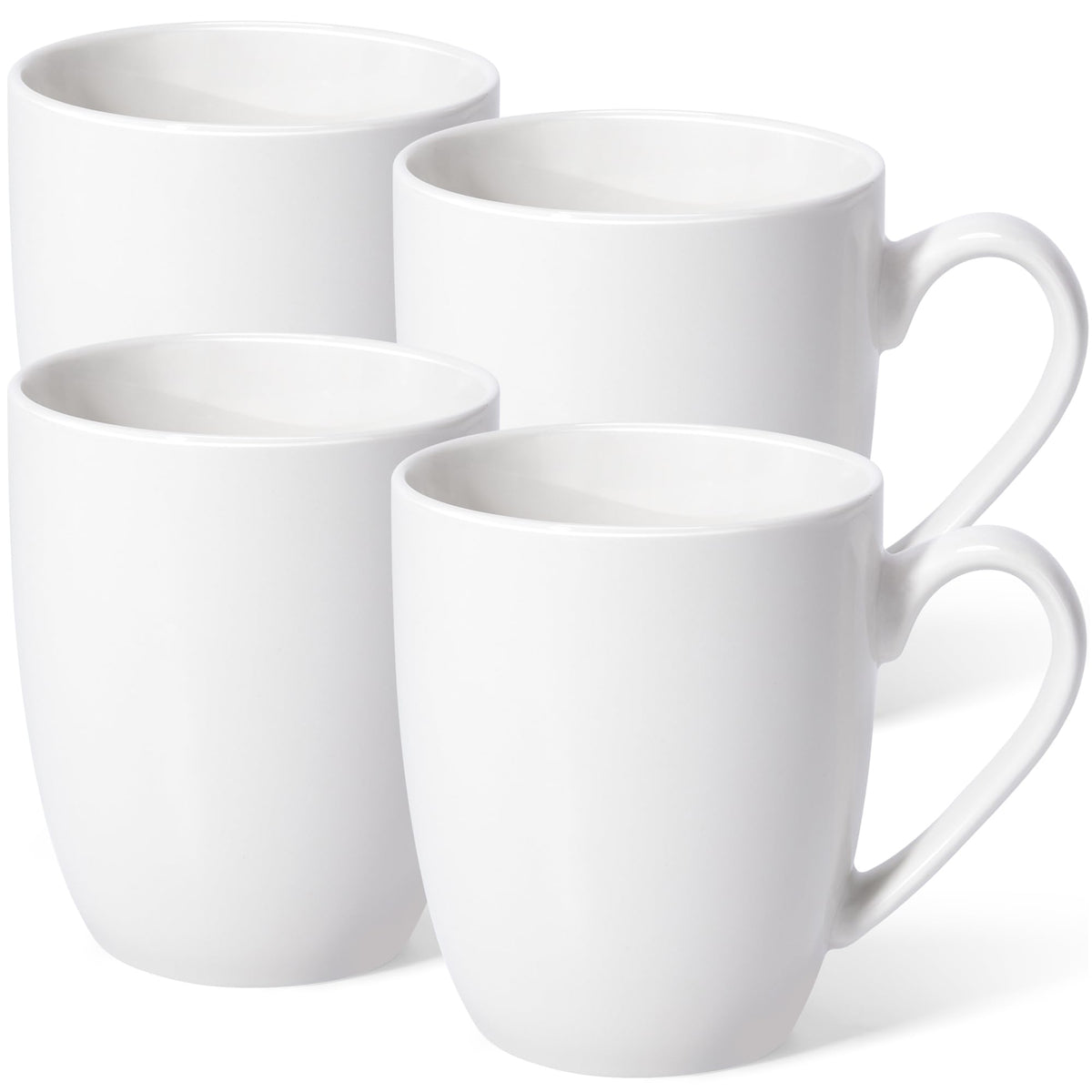Urbanstrive front view of four white mugs showing clean style and gift-ready look