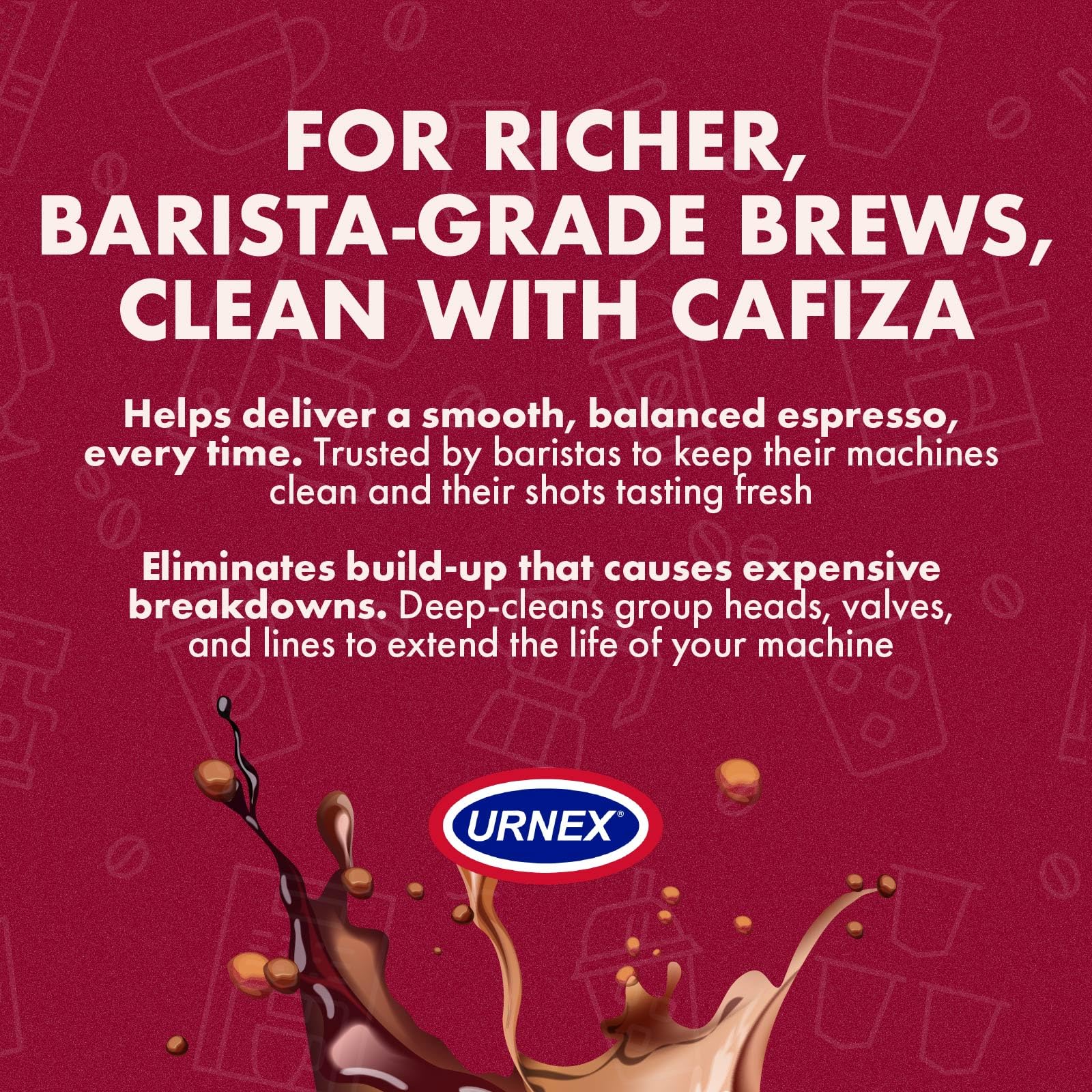 Urnex Cafiza on a cafe counter illustrating professional maintenance