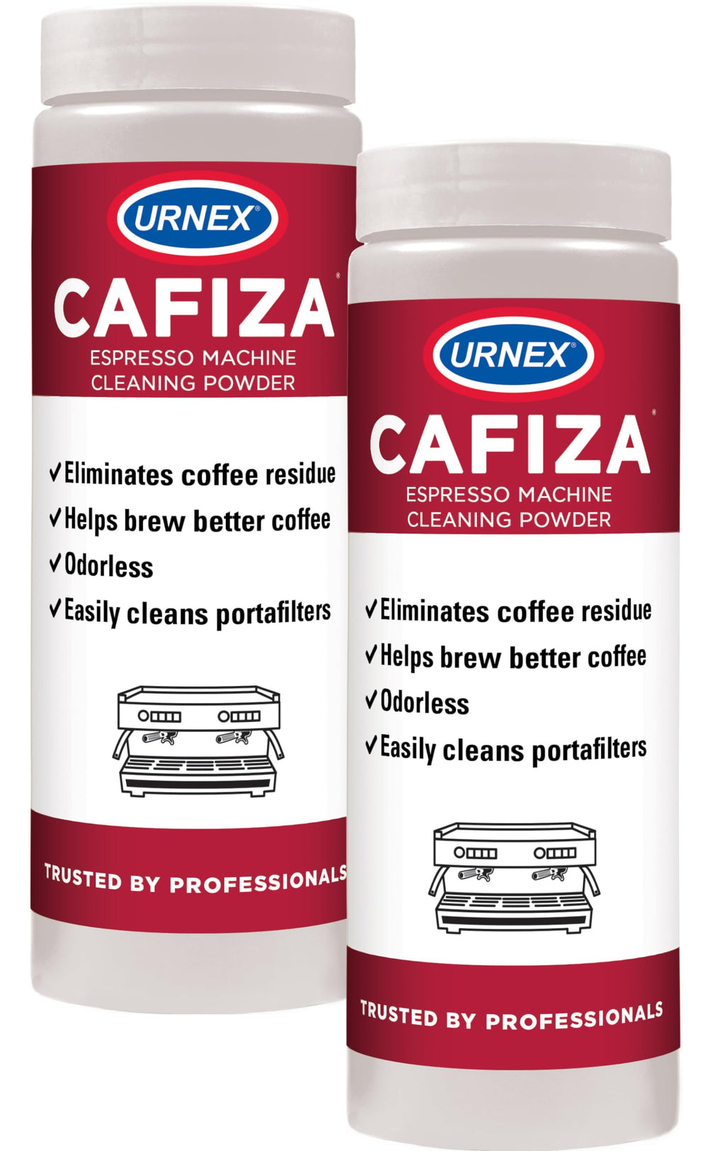 Urnex Cafiza front packaging showing product and weight benefits