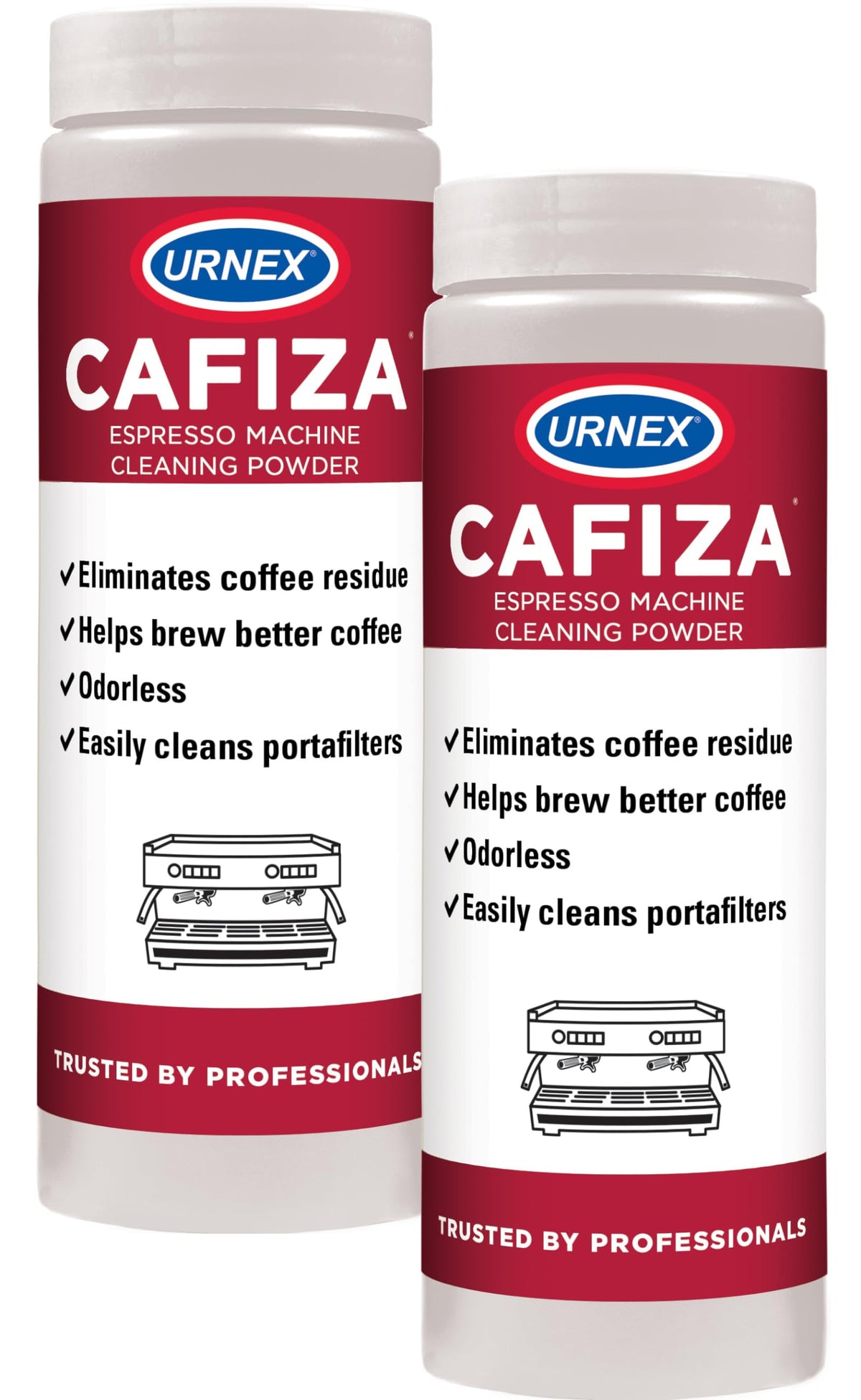 Urnex Cafiza front packaging showing product and weight benefits