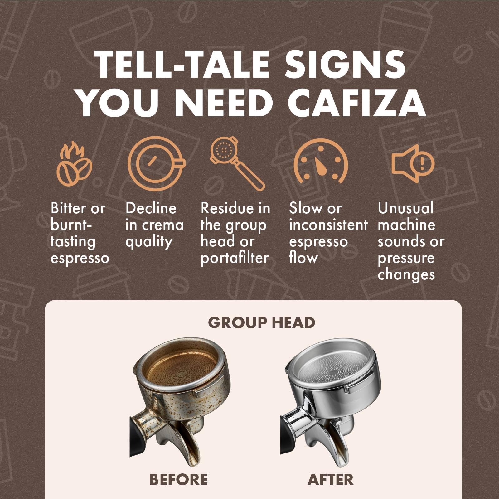 Urnex Cafiza powder on a measuring spoon for accurate dosing