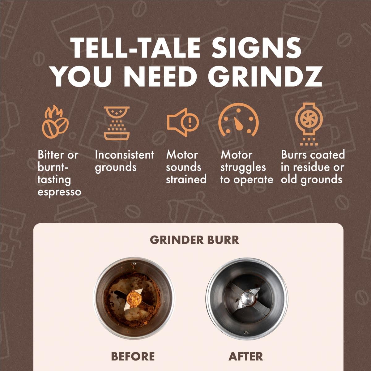 Urnex Grindz tablet texture detail demonstrating abrasive yet gentle cleaning