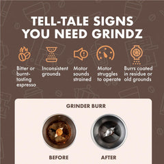 Urnex Grindz tablet texture detail demonstrating abrasive yet gentle cleaning