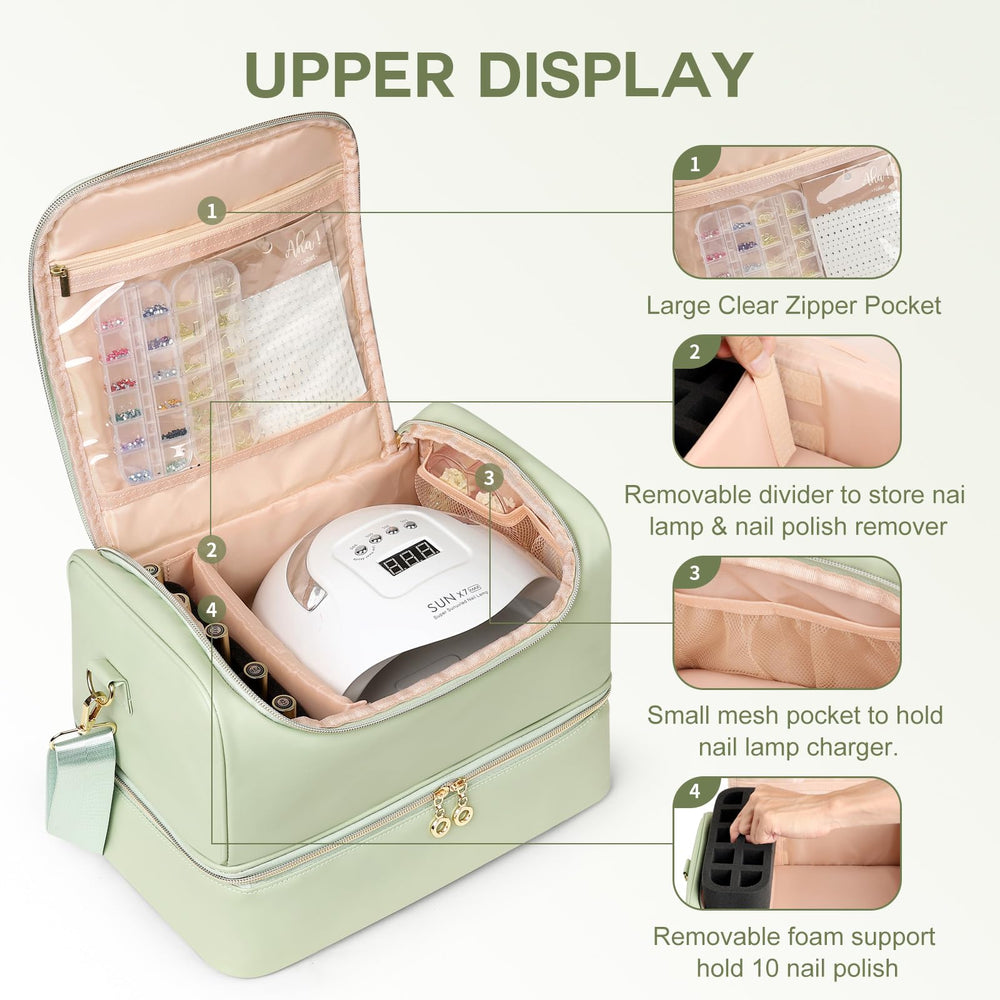 Uross internal layout with nail lamp and tools showing complete kit organization
