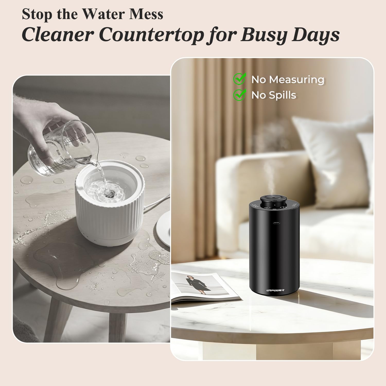 URPOWER on bedside table illustrating calming home atmosphere benefit