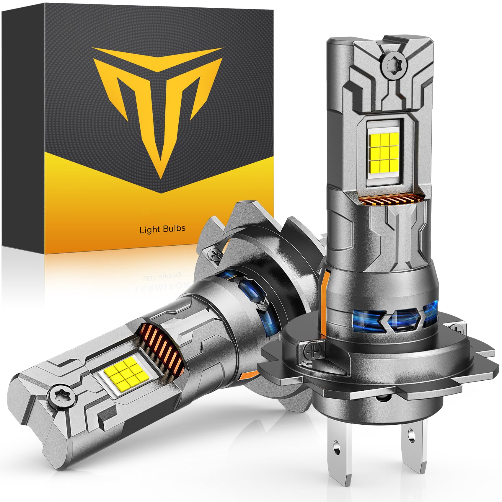 Ursprung front view of paired H7 bulbs showing compact OEM fit and brighter visibility