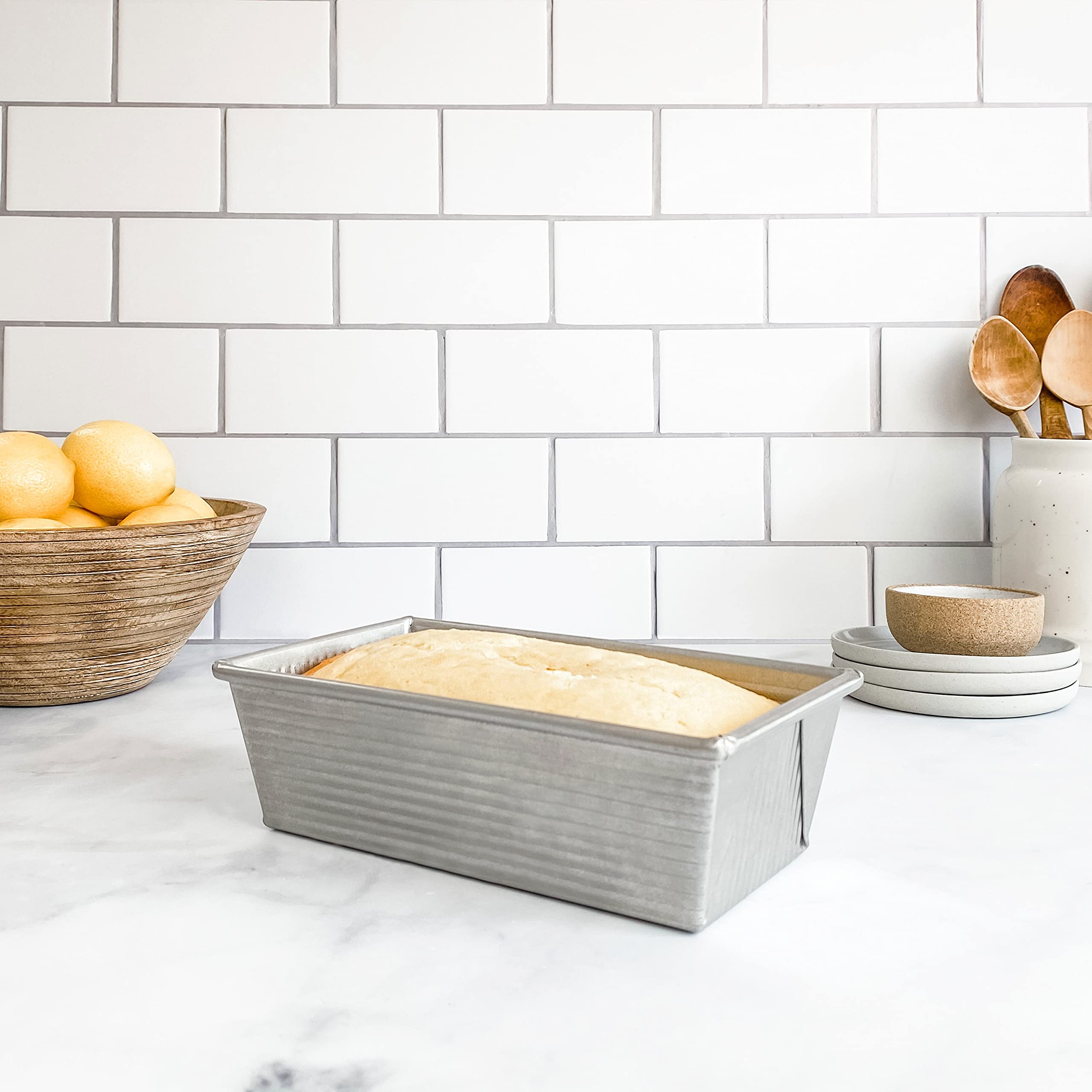 USA Pan loaf pan in oven with bread browning demonstrating even heat