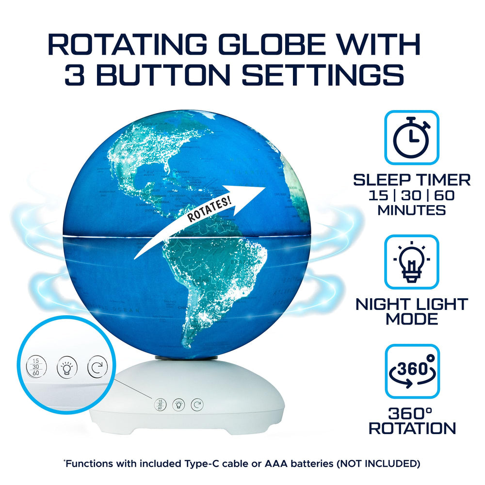 USA Toyz illuminated globe glowing like city lights, calming night light benefit