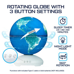 USA Toyz illuminated globe glowing like city lights, calming night light benefit