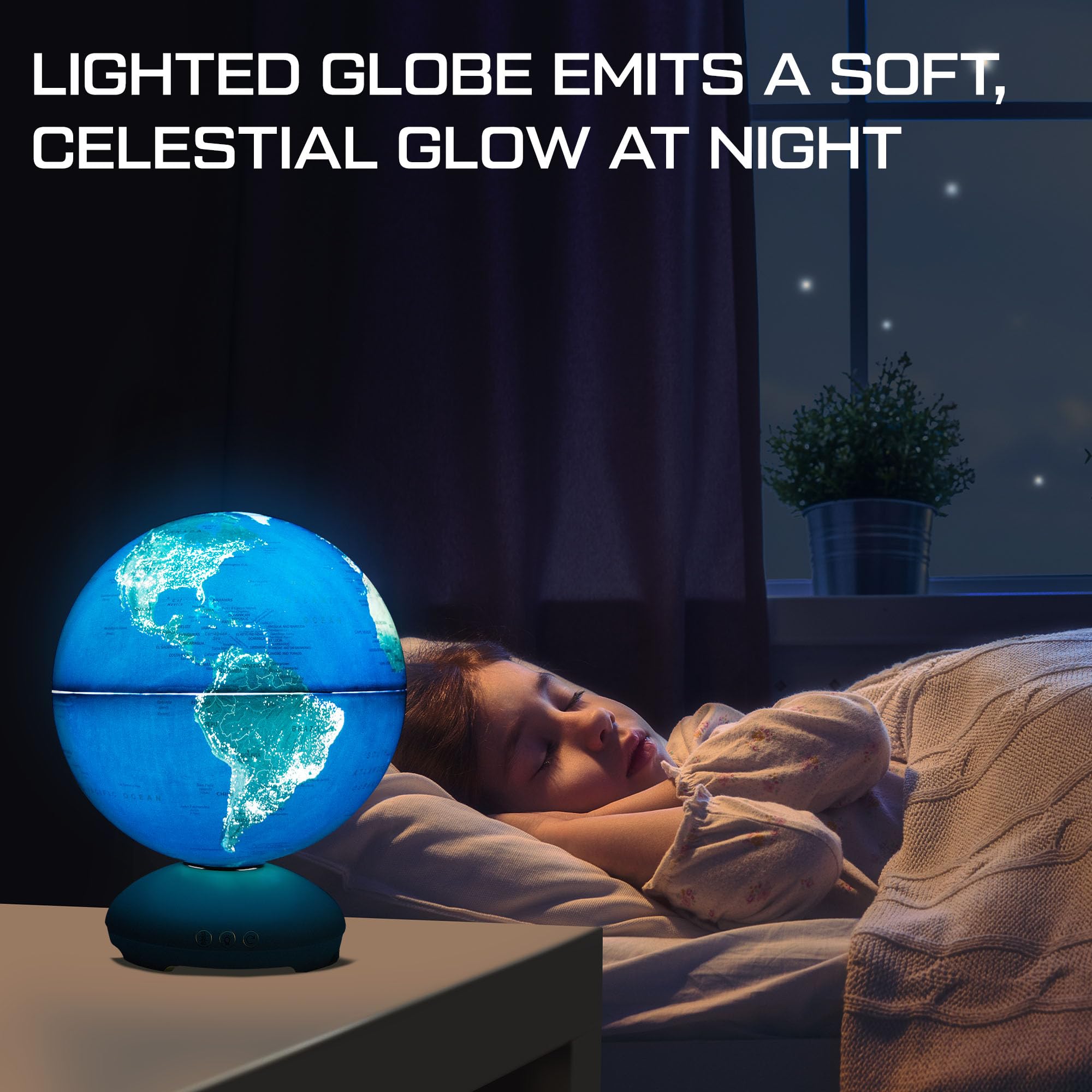 USA Toyz globe beside ruler and book showing 10-inch scale for size clarity