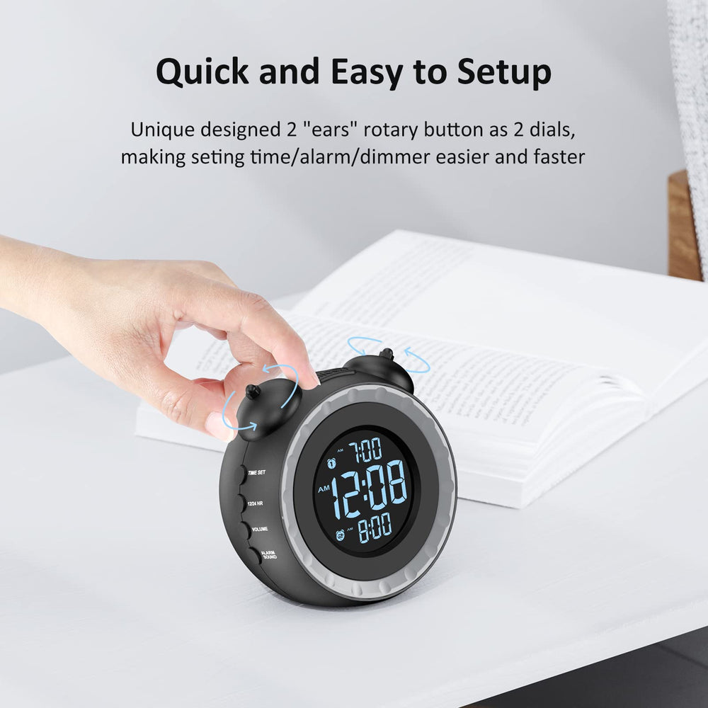 uscce rotary ears and labeled controls for simple intuitive time and alarm setup
