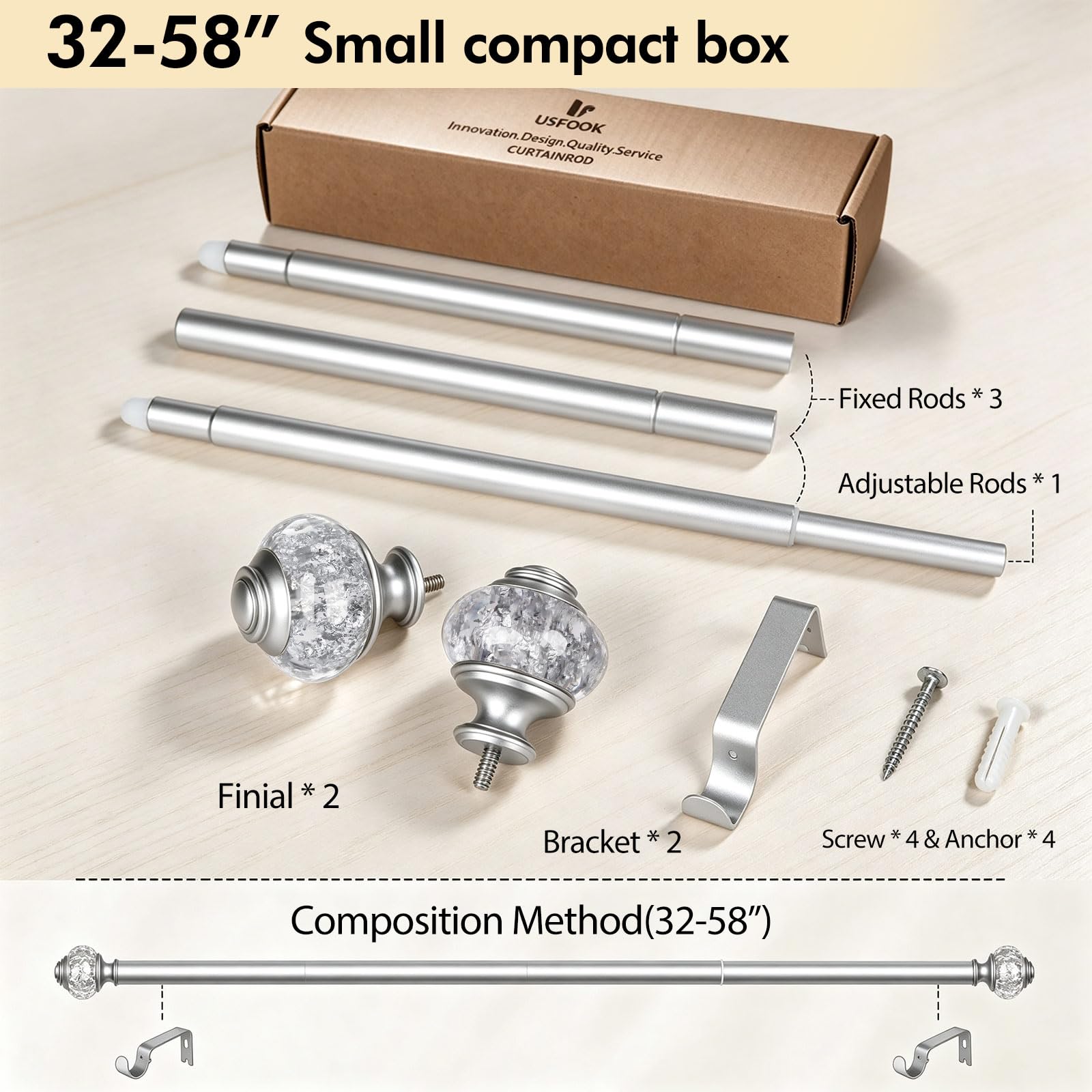 USFOOK included brackets and screws laid out showing easy install benefit