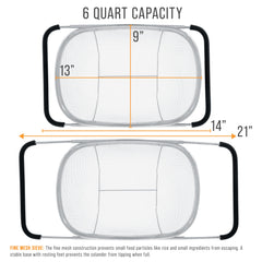 U.S. Kitchen Supply colander with handles extended over sink for secure hands‑free draining