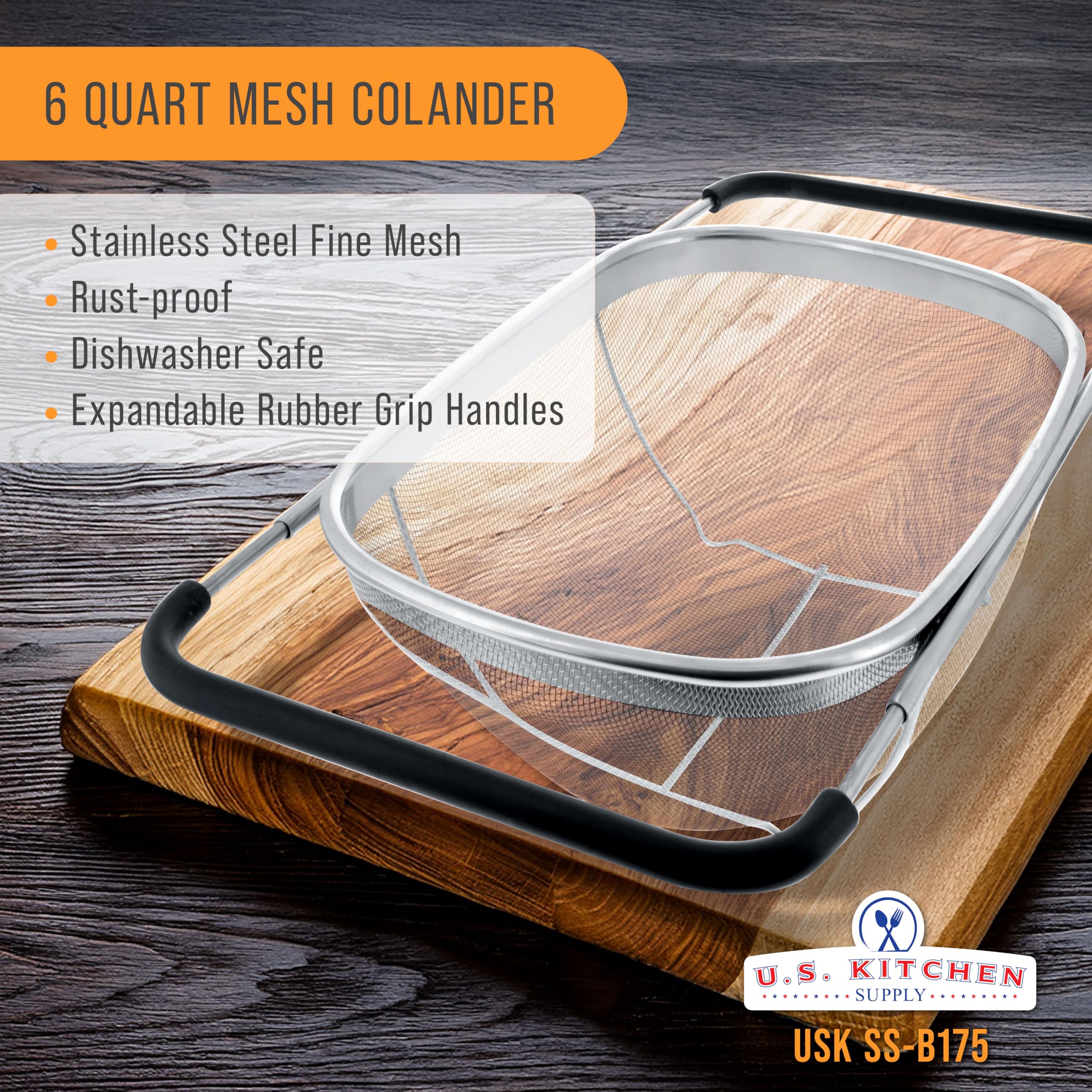 U.S. Kitchen Supply closeup of fine mesh demonstrating particle retention and faster draining
