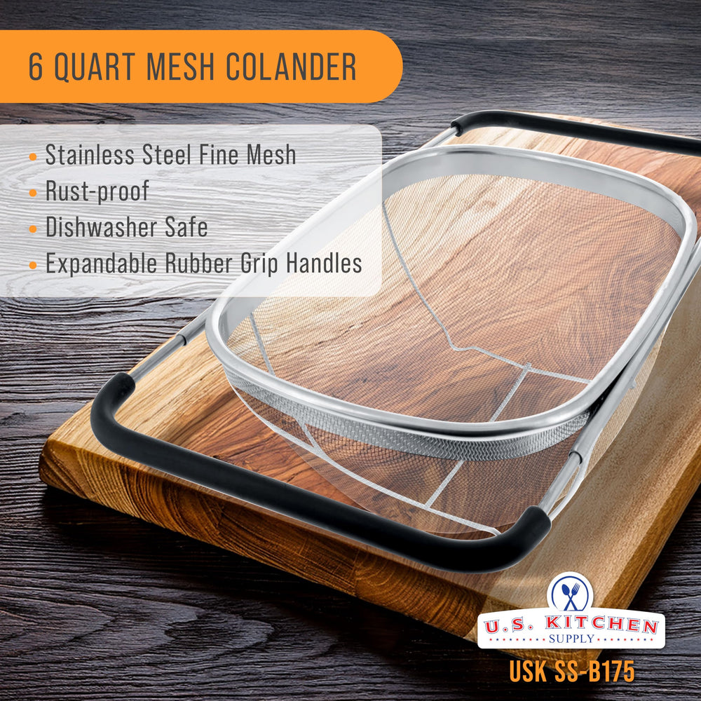 U.S. Kitchen Supply closeup of fine mesh demonstrating particle retention and faster draining