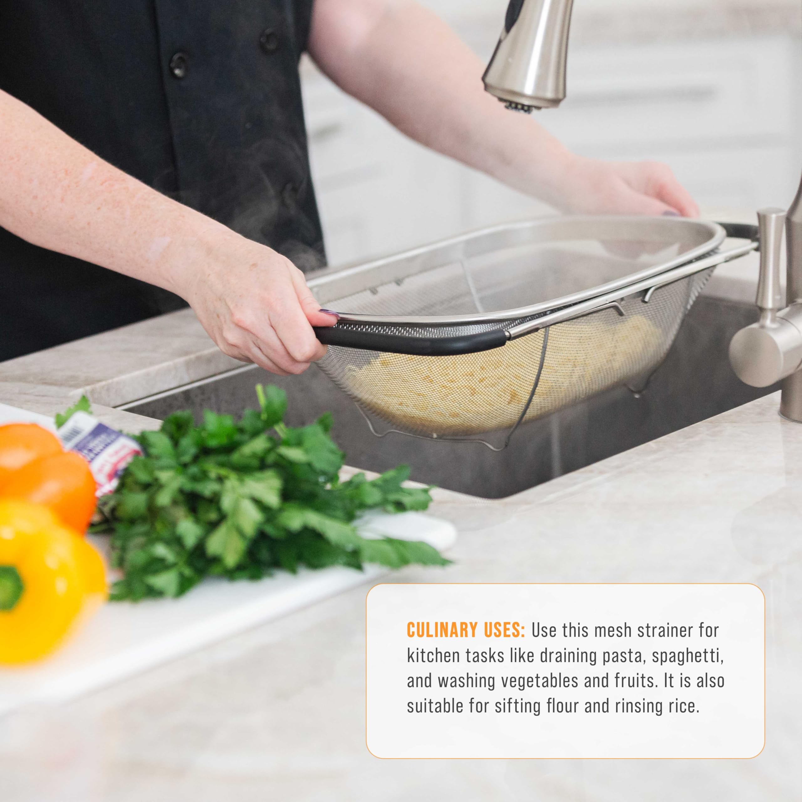 U.S. Kitchen Supply colander on kitchen counter showcasing everyday convenience and versatility