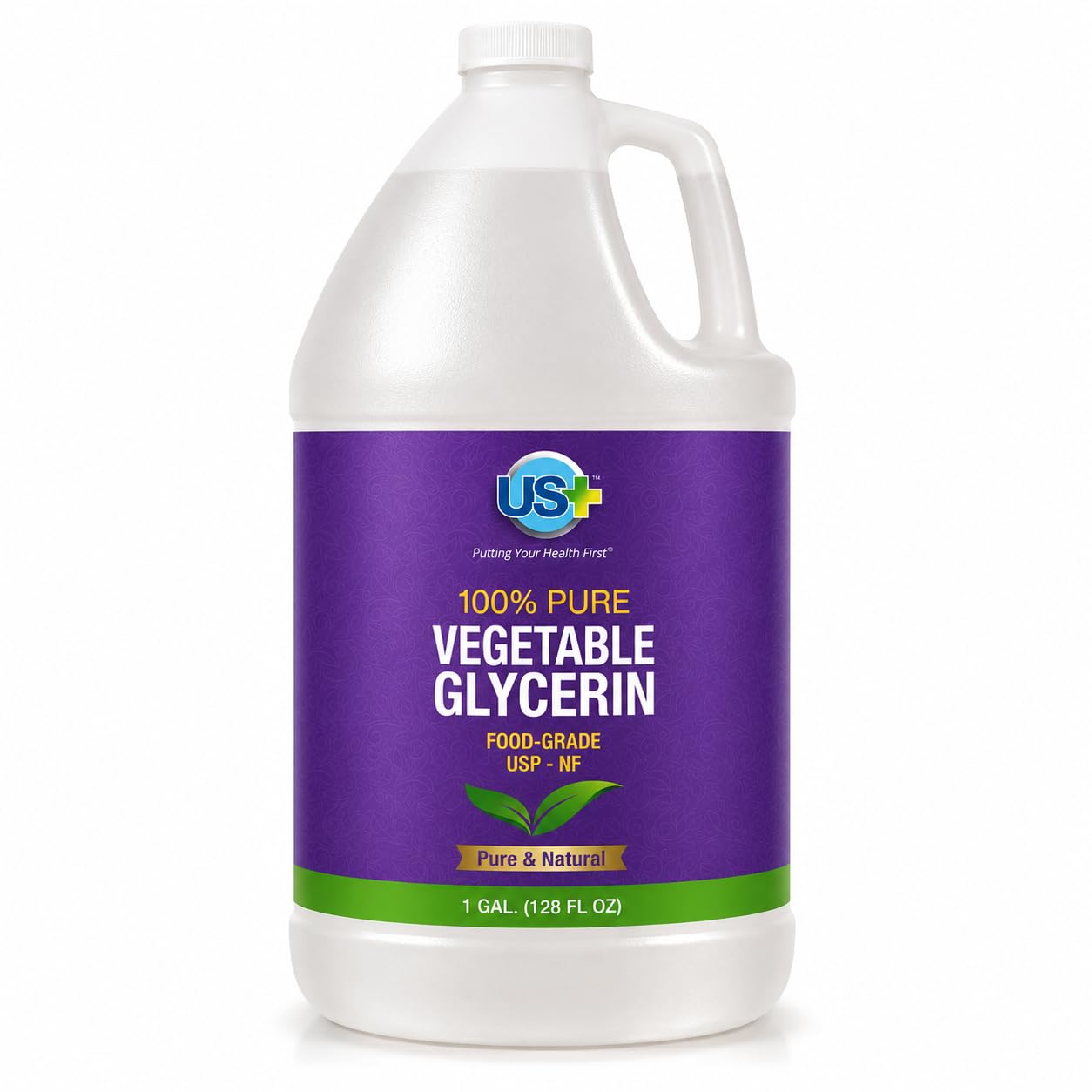 US+ bottle front label showing product and purity benefits