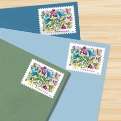 United States Postal Service Celebration Blooms on an invitation demonstrating elegant event postage