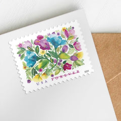 United States Postal Service close-up of single Celebration Blooms stamp, highlights vivid color