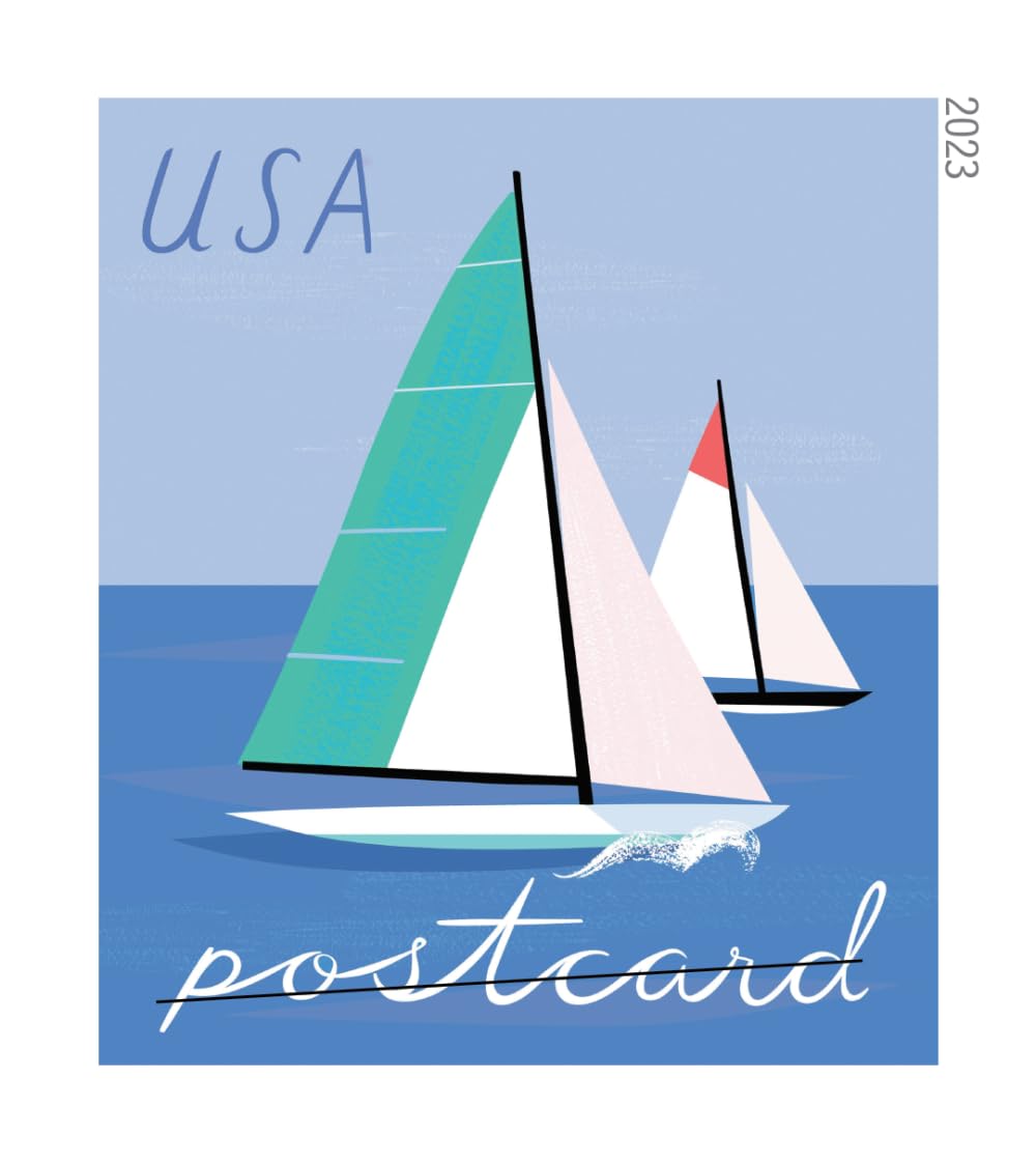 United States Postal Service sailboats lifestyle beach postcard scene showing travel-themed mail inspiration