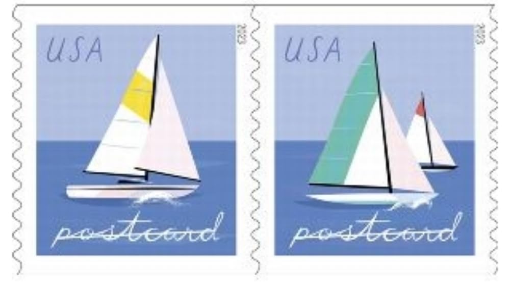 United States Postal Service sailboats scale with coin showing stamp size for planning mail layouts